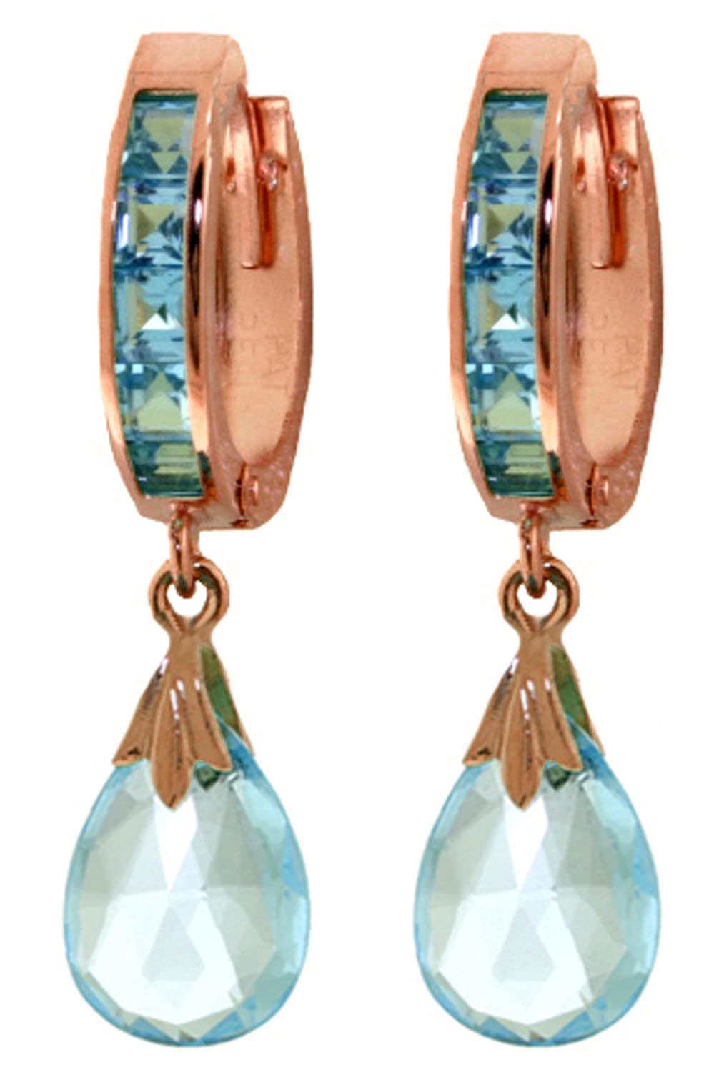 14K Solid Gold Hoop Earrings with Natural Blue Topaz - Elegant Galaxy Gold GG Jewelry for Women | Perfect for Weddings, Parties & Everyday Wear
