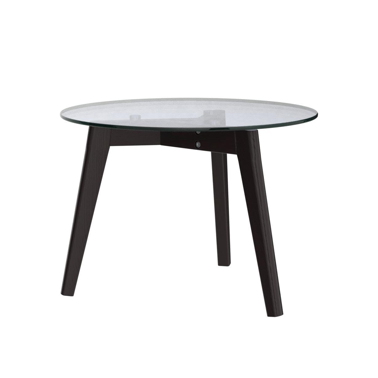 Round Tempered Glass End Table - Modern Minimalist Coffee Table with Triskele Walnut Wood Legs (23.6