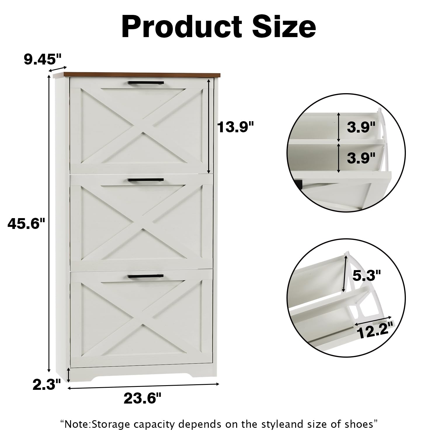 Farmhouse Shoe Cabinet with 3 Flip Drawers - 3 Tier Freestanding Shoe Organizer for Entryway, Hallway & Living Room - Slim Narrow Storage Cabinet (White) - Perfect for Small Spaces & Home Organization