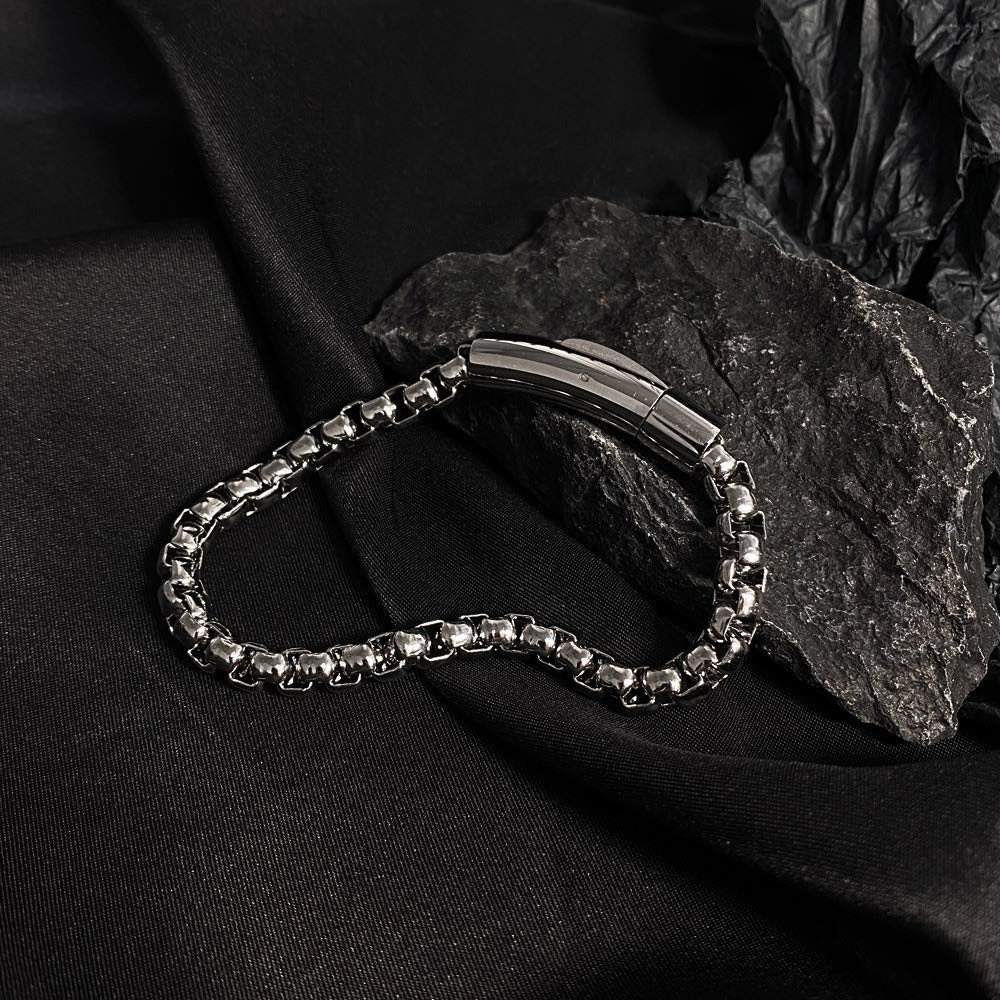 HMOOY Stainless Steel Box Chain Bracelet for Men & Women - Square Rolo Chain Bracelet in Gold, Silver & Black | Durable Stainless Steel Jewelry for Casual Wear, Parties & Gifts