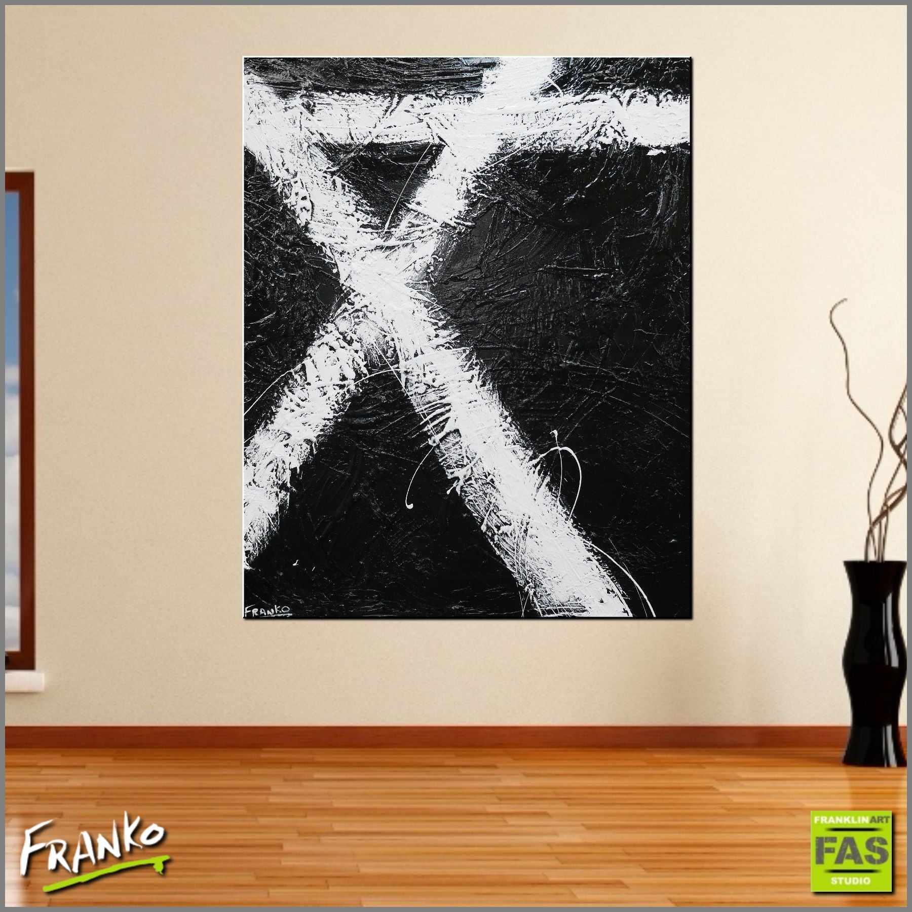 Black Tango 120cm x 150cm White Black Abstract Canvas Wall Art - Modern Home Decor for Living Room, Bedroom & Office