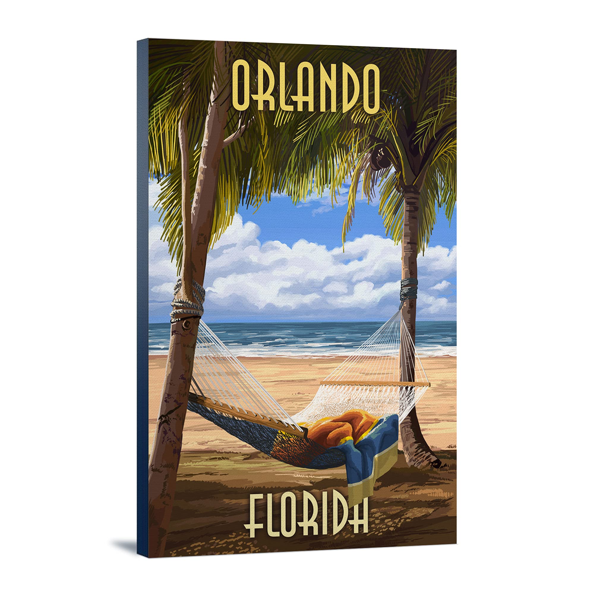 Lantern Press Orlando Florida Palms and Hammock Wall Art - 16x24 Wrapped Canvas Print for Beach House Decor, Tropical Living Room & Bedroom Wall Decor