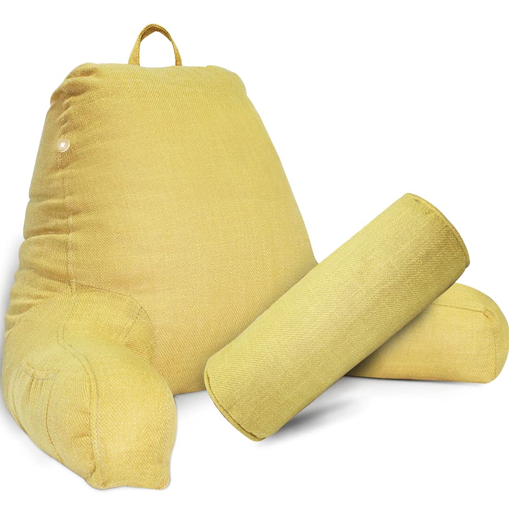 SUNSIDE Reading Pillow for Adults - Detachable Neck Roll & Arm Support, Washable Cotton Linen Cover - Perfect for Bed Sitting, Studying, Gaming, Watching TV, and Relaxing in Lounge