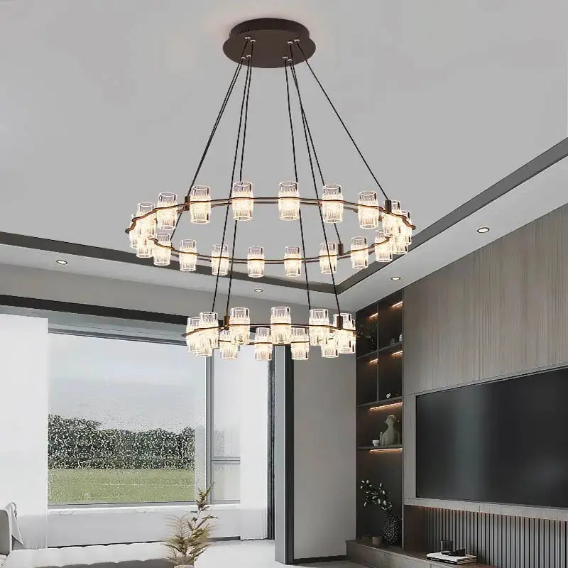 Vintage 2-Tier Crystal Chandelier Ring - Elegant Modern Retro Ceiling Light Fixture for Dining Room, Bedroom & Living Room Decor