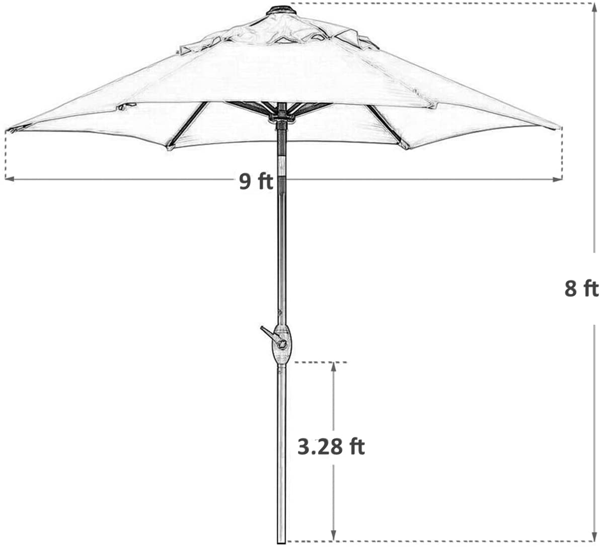 9 ft Solar Powered LED Patio Umbrella with 40 Energy-Saving Lights - Waterproof Outdoor Market Umbrella for Garden, Poolside, Backyard & Beach - Ivory