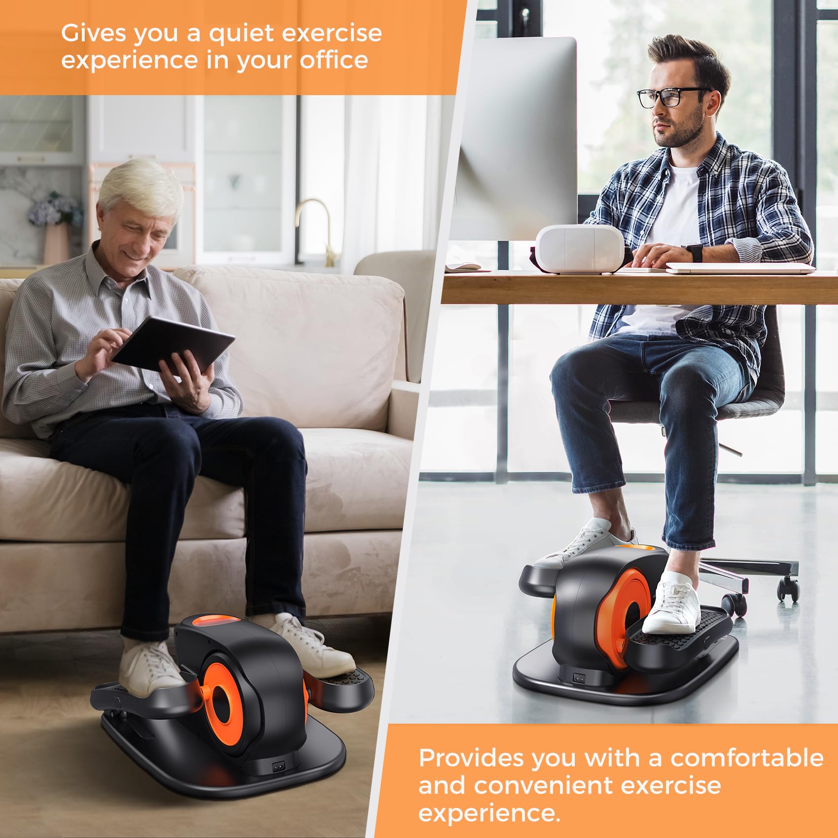 Under Desk Elliptical Machine - Quiet Portable Leg Exerciser for Seniors & Office Workers with Remote Control, 12 Adjustable Speeds - Perfect for Home Office, Physical Therapy & Low-Impact Workouts