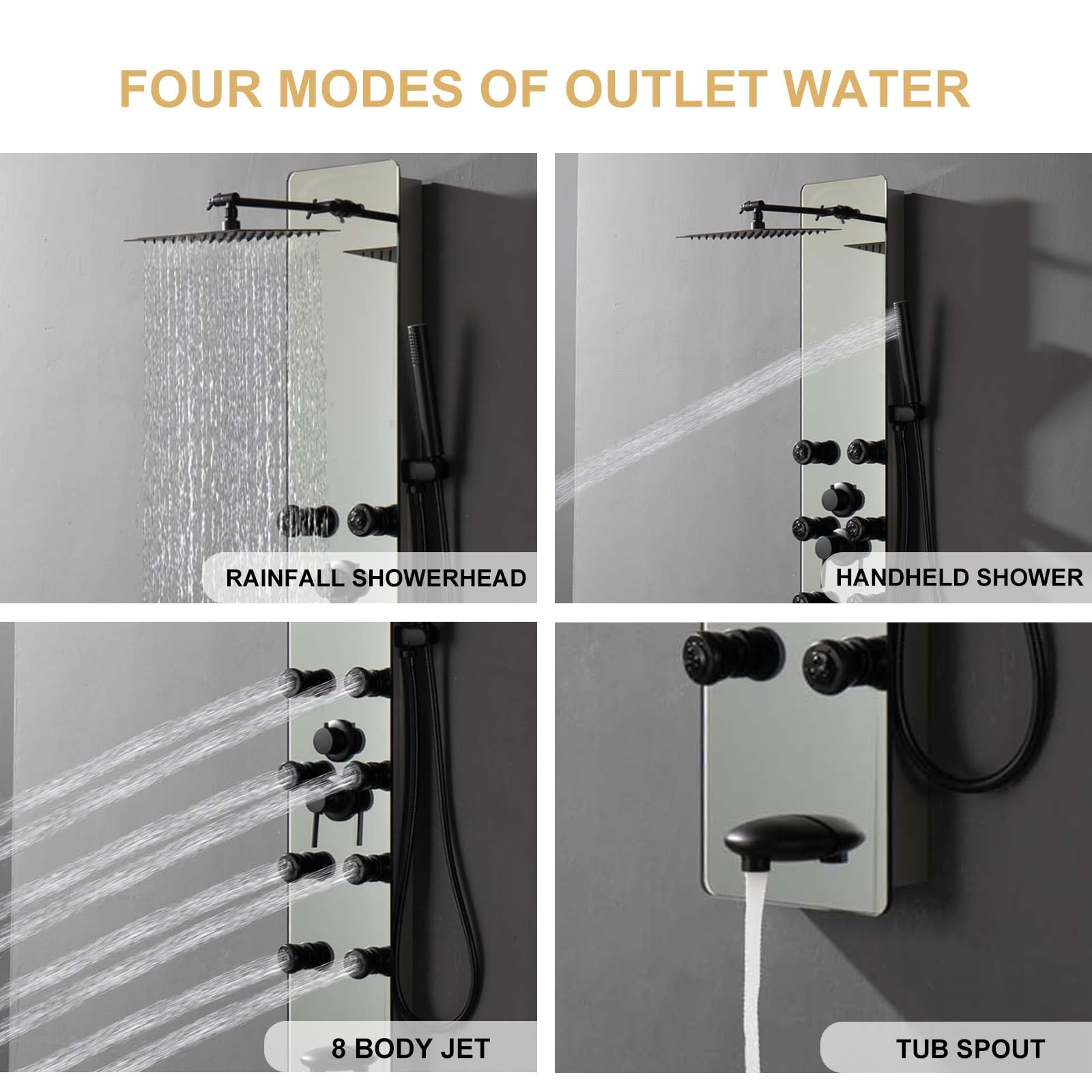 Premium 2-in-1 Shower Panel System with Rainfall Shower Head, Adjustable Handheld Spray & Body Jets - Brushed Stainless Steel & Glass Design for Modern Bathrooms | Perfect for Spa-Like Experience & Luxury Home Renovation
