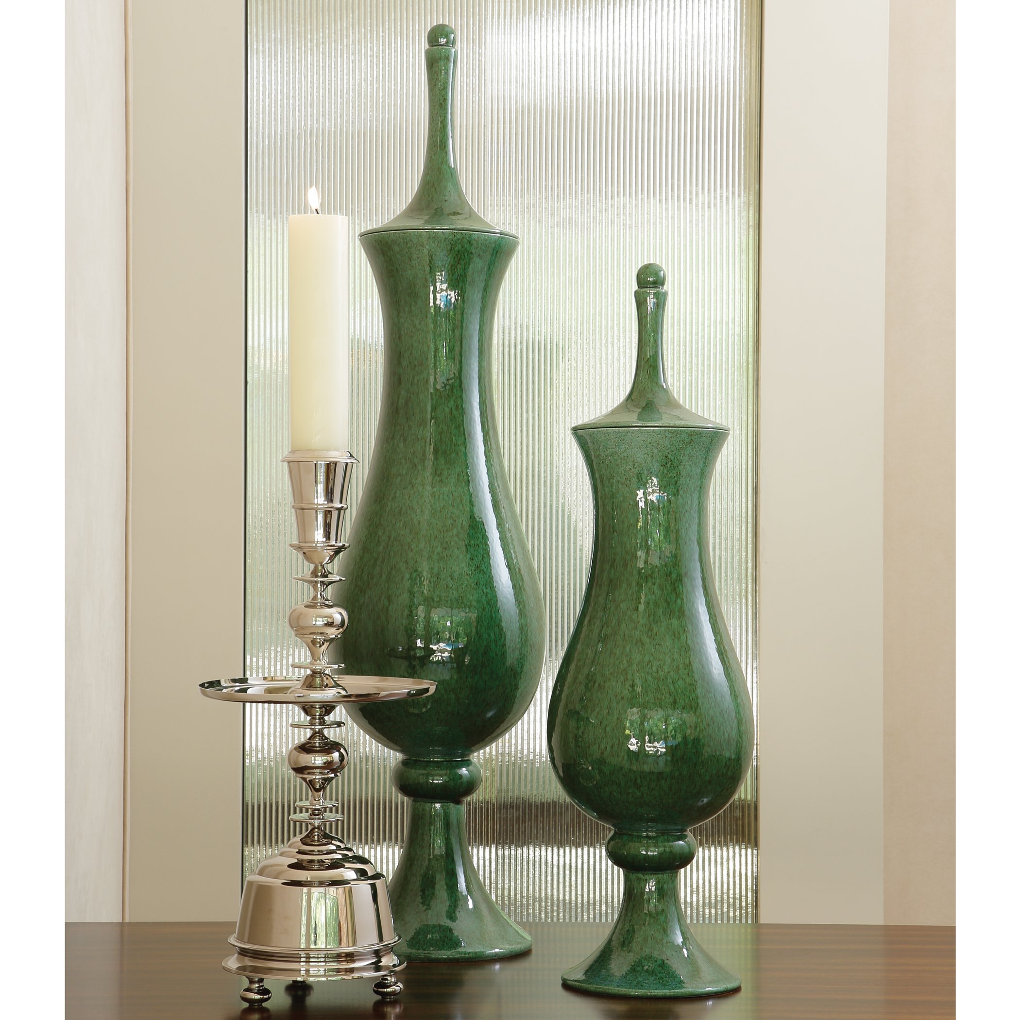 Emerald Green Glass Decorative Bottles and Jars - Small Home Decor Accents for Shelves, Tables, and Gift Giving | Global Views Tower Collection