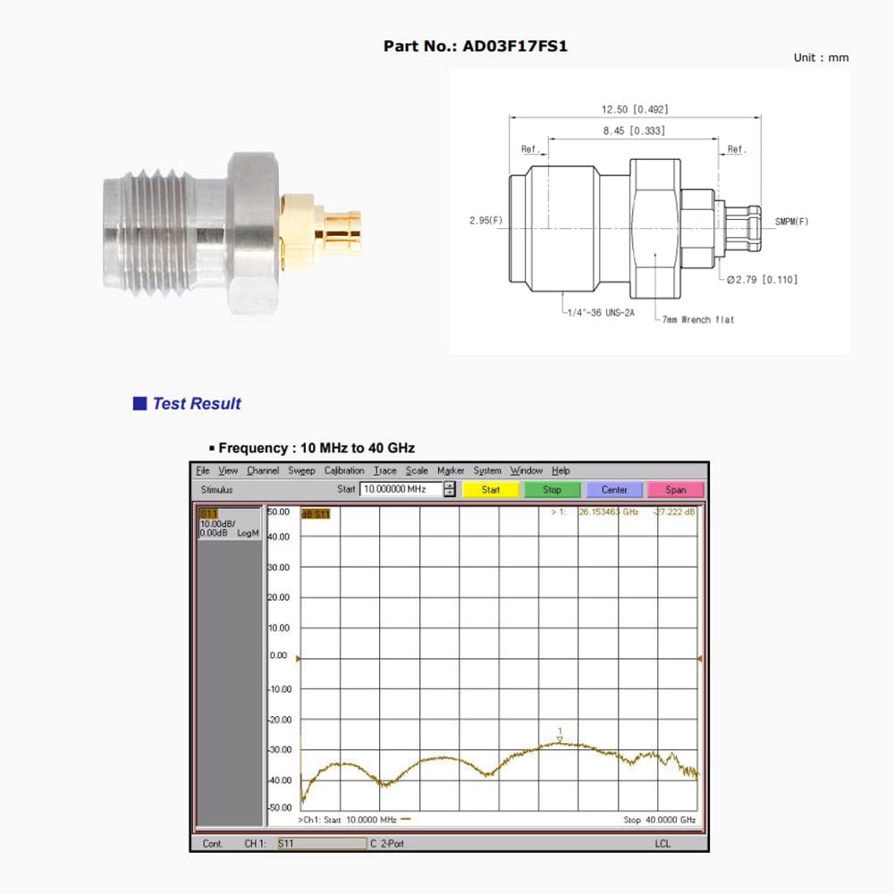 Precision 2.92mm Female to SMPM Female RF Microwave Adapter - DC to 40GHz, 50 Ohm, Stainless Steel - Perfect for Test Equipment & High-Frequency Applications
