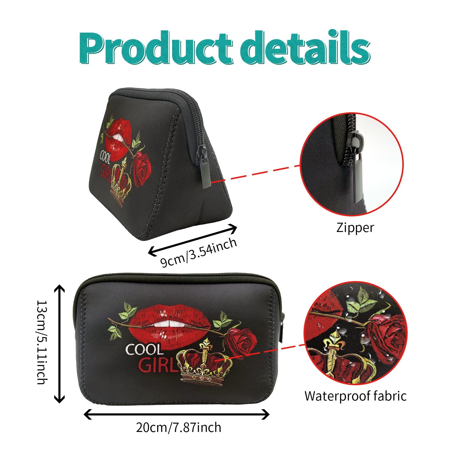 Waterproof Neoprene Cosmetic Bag with Zipper - Travel Toiletry & Makeup Organizer Pouch for Women & Girls - Perfect for Gym, Beach, and Airplane Carry-On