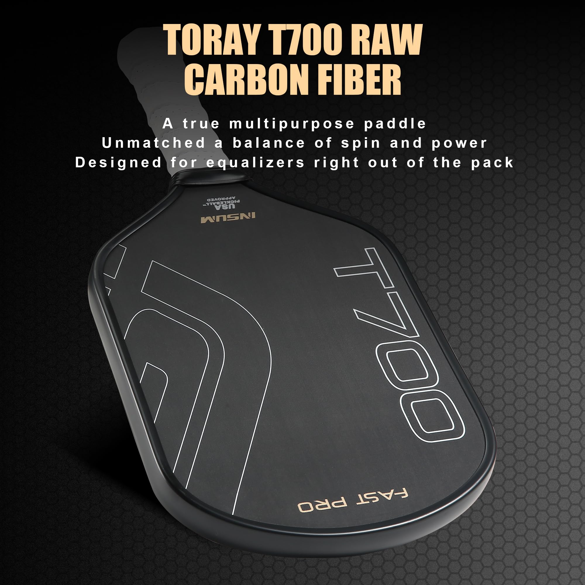 INSUM T700 Pickleball Paddles - USAPA Approved Premium Pickleball Rackets with Toray T700 Raw Carbon Fiber Surface & Nomex Core for Maximum Spin Control | Perfect for Competitive Play & Outdoor Recreation