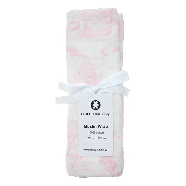 Flatout Bear Wrap Muslin Rose - Soft and Breathable Baby Swaddle Blanket for Newborns, Infants & Toddlers - Perfect for Swaddling, Nursing, Stroller Cover & Photo Props