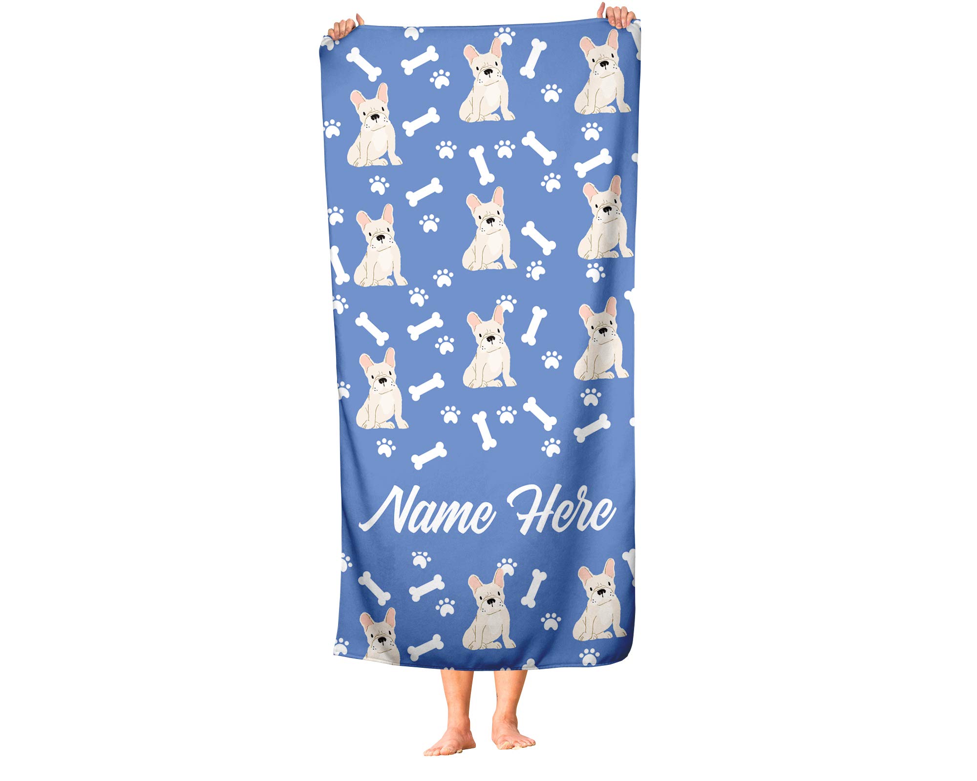 Personalized Fawn French Bulldog Pattern Beach & Bath Towels - Large & Medium Sizes - Custom Towels for Travel, Pool & Indoor Use - Soft Absorbent Towels for Adults & Kids - Perfect for Beach Days, Spa & Frenchie Lovers