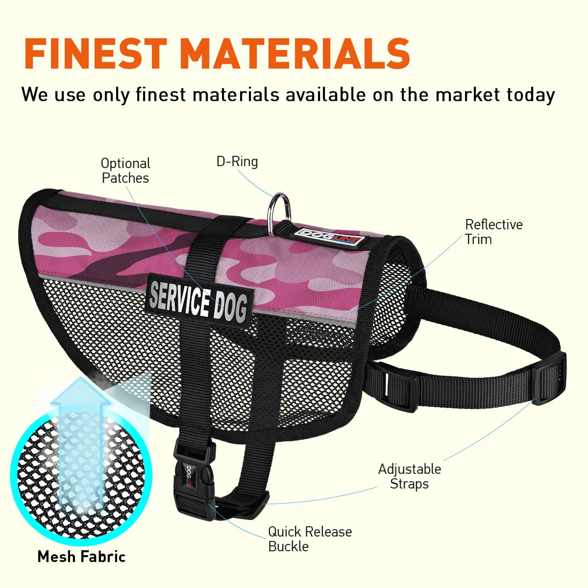 Service Dog Vest with Removable Patch & Adjustable Harness - Reflective MaxAire Design with ID Card for Small, Medium & Large Dogs (22x29 Inch, Pink Camo) - Perfect for Training, Outdoor Adventures & Public Access