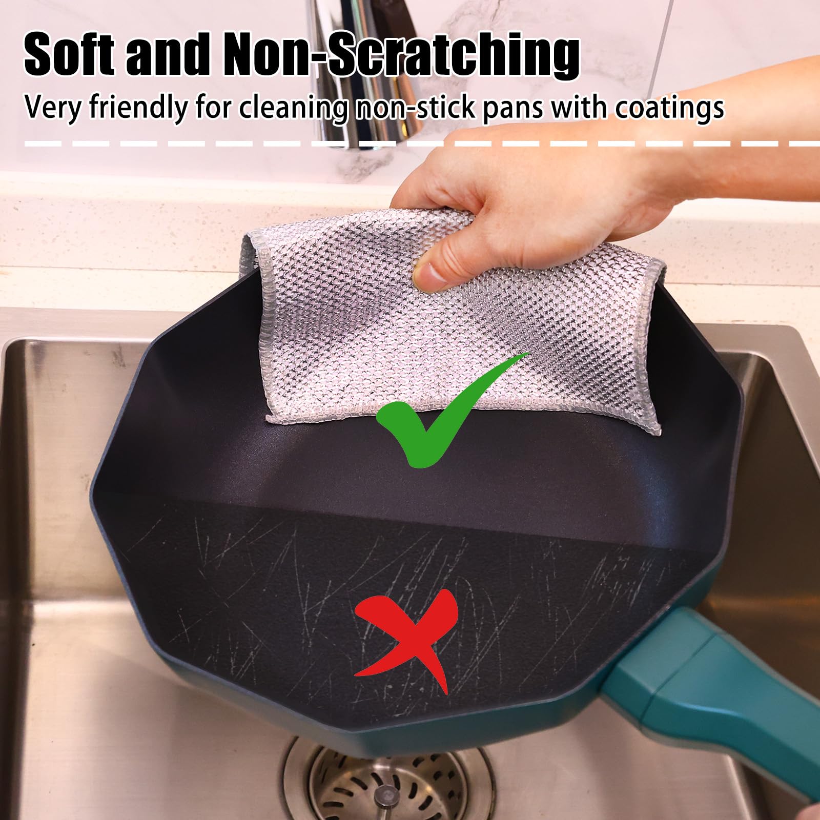 12-Pack Navona Premium Steel Wire Dishcloths - Triple-Layer Non-Scratch Cleaning Pads for Pots, Pans, Cookware & Stove Tops | Heavy-Duty Scouring Pads for Kitchen, Sink & Dish Cleaning | Rustproof & Durable for Daily Use