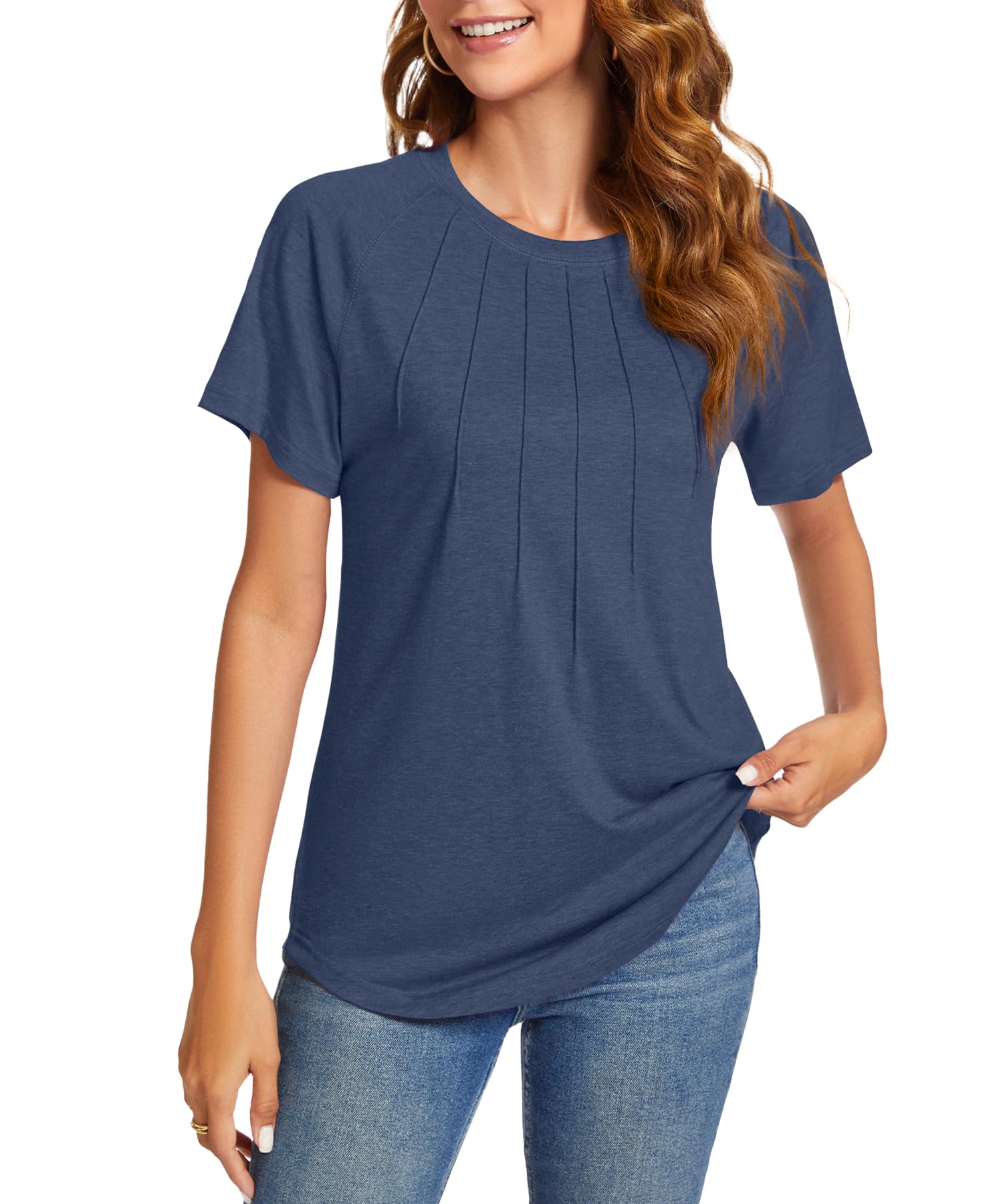 Women's Summer Tops - Casual Short Sleeve Shirts & Dressy Blouses with Trendy Pleated Tunic Design | Perfect for Beach Outings, Office Wear & Summer Vacations
