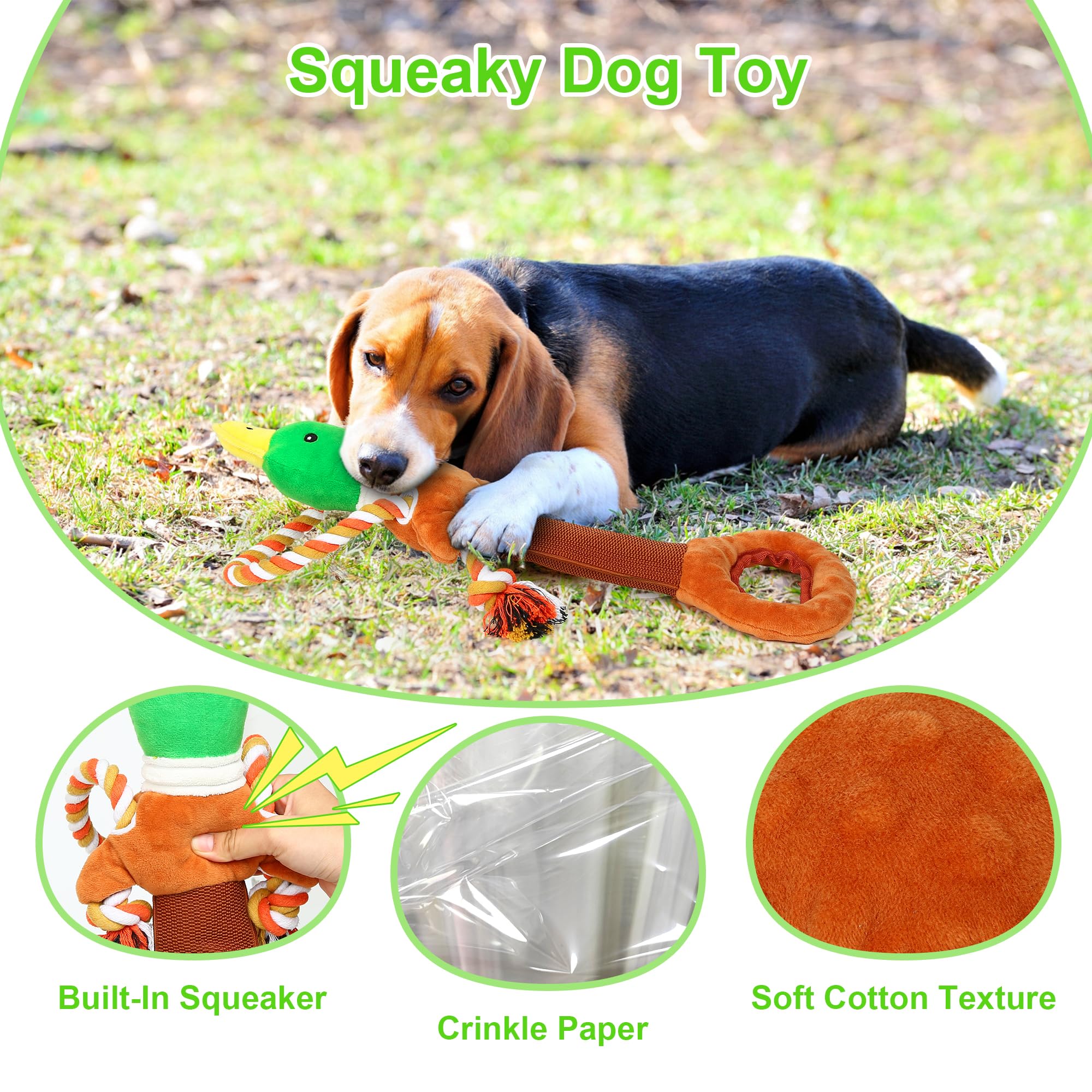 IOKHEIRA Squeaky Plush Dog Toys for Large & Medium Dogs - Cotton & Crinkle Paper Duck Chew Toy for Tug of War, Fetch Game | Durable Pet Toys for Indoor & Outdoor Playtime