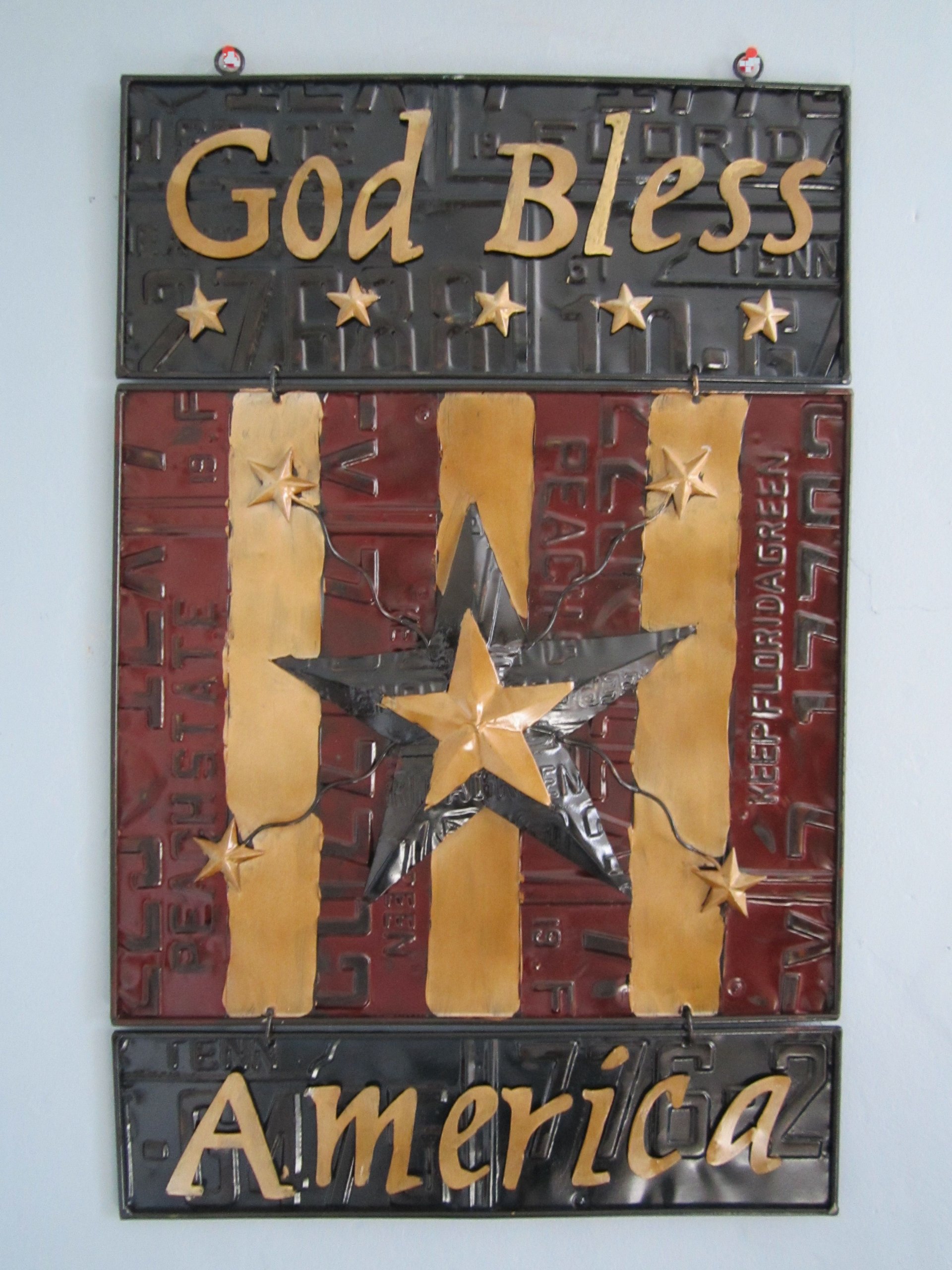 God Bless America Metal Wall Plaque - Patriotic Americana Lodge Decor for Home, Office & Cabin - Rustic Vintage Style