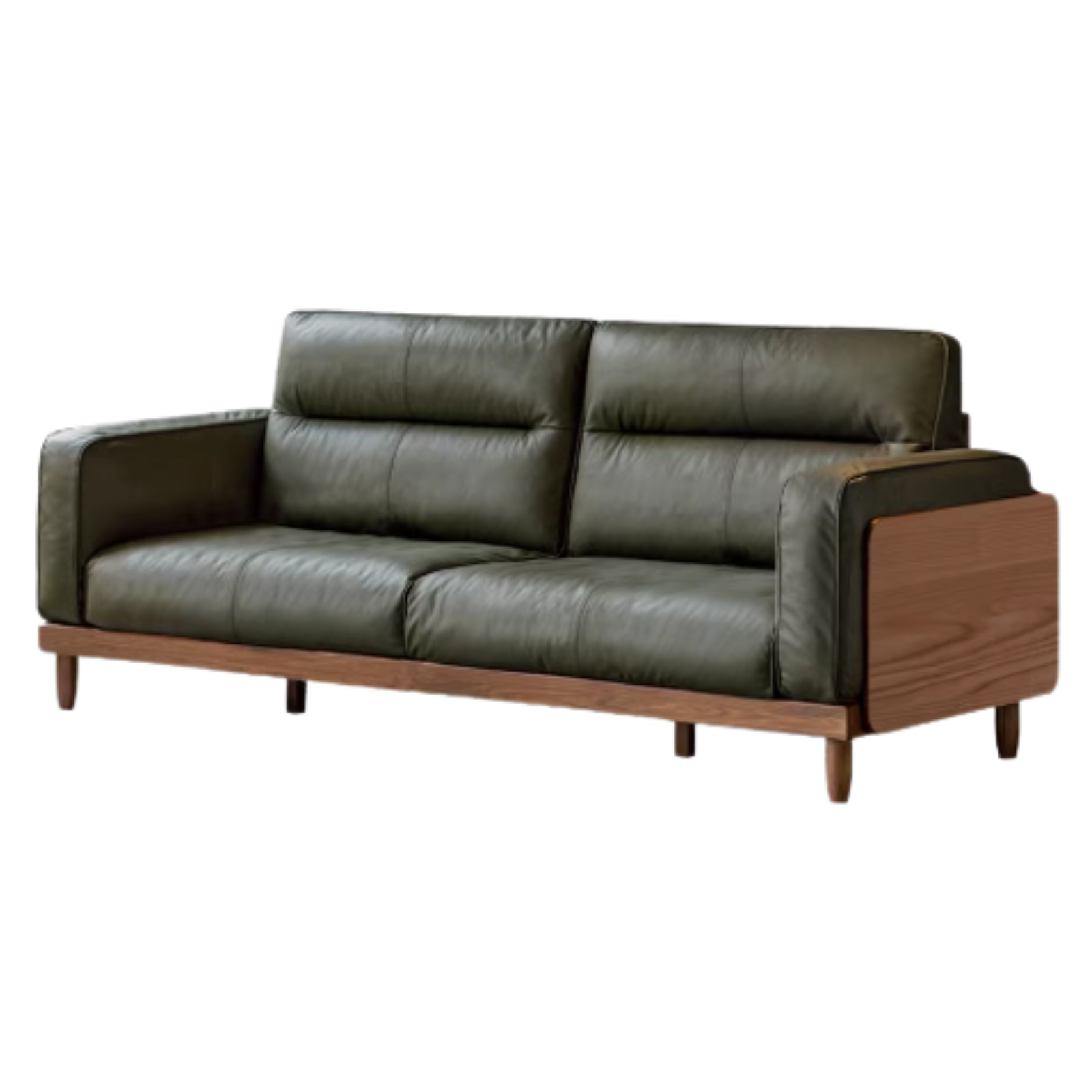 Premium Black Walnut & Ash Solid Wood Leather Sofa with Genuine Yellow Cowhide Upholstery - Luxury Living Room Furniture for Modern Home Decor