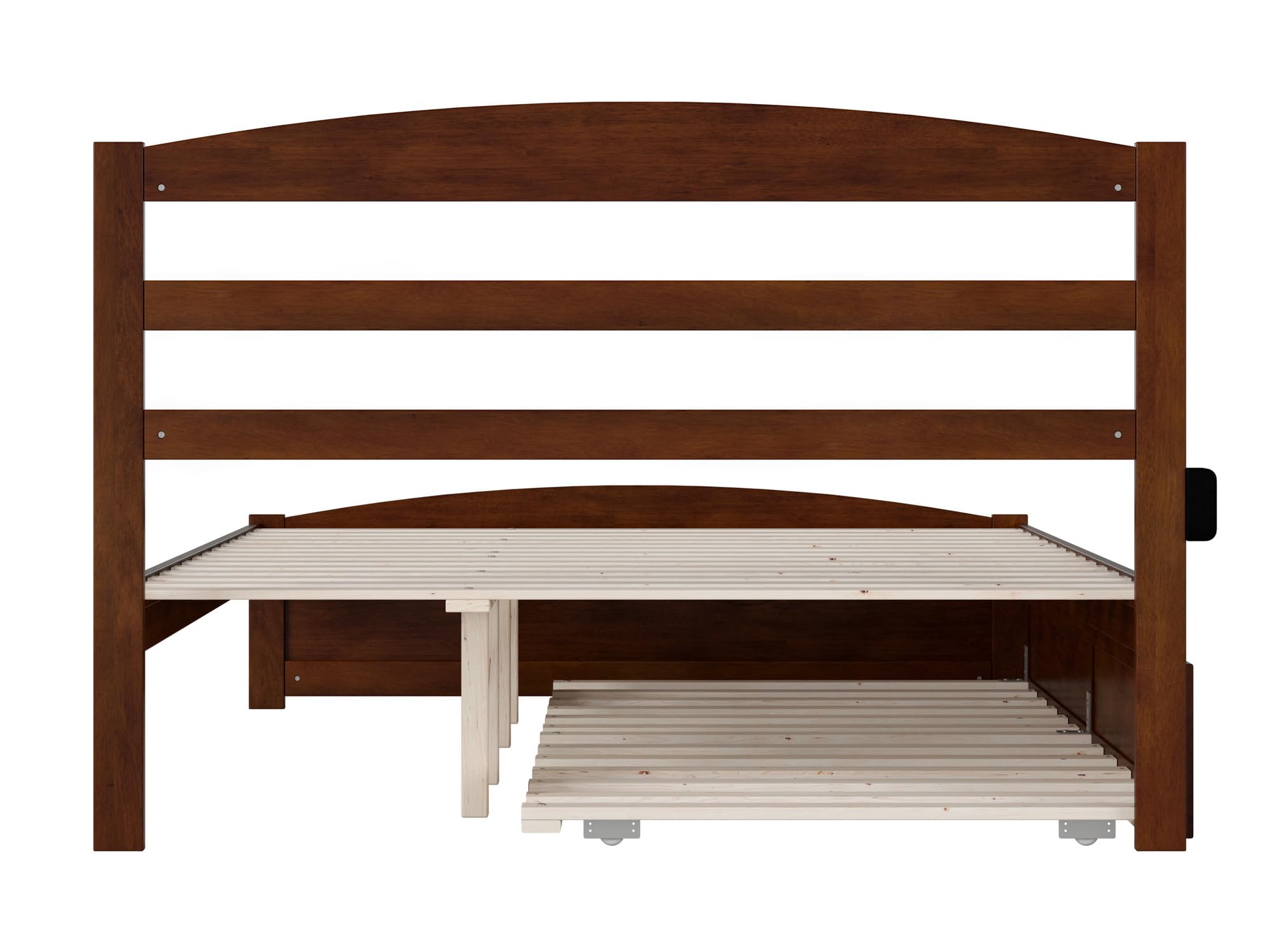 AFI Warren Queen Size Platform Bed with Footboard, Twin XL Trundle & USB Charging Station - Solid Walnut Wood Frame for Modern Bedroom - Perfect for Guest Rooms, Small Spaces & Multi-Functional Sleeping Solutions