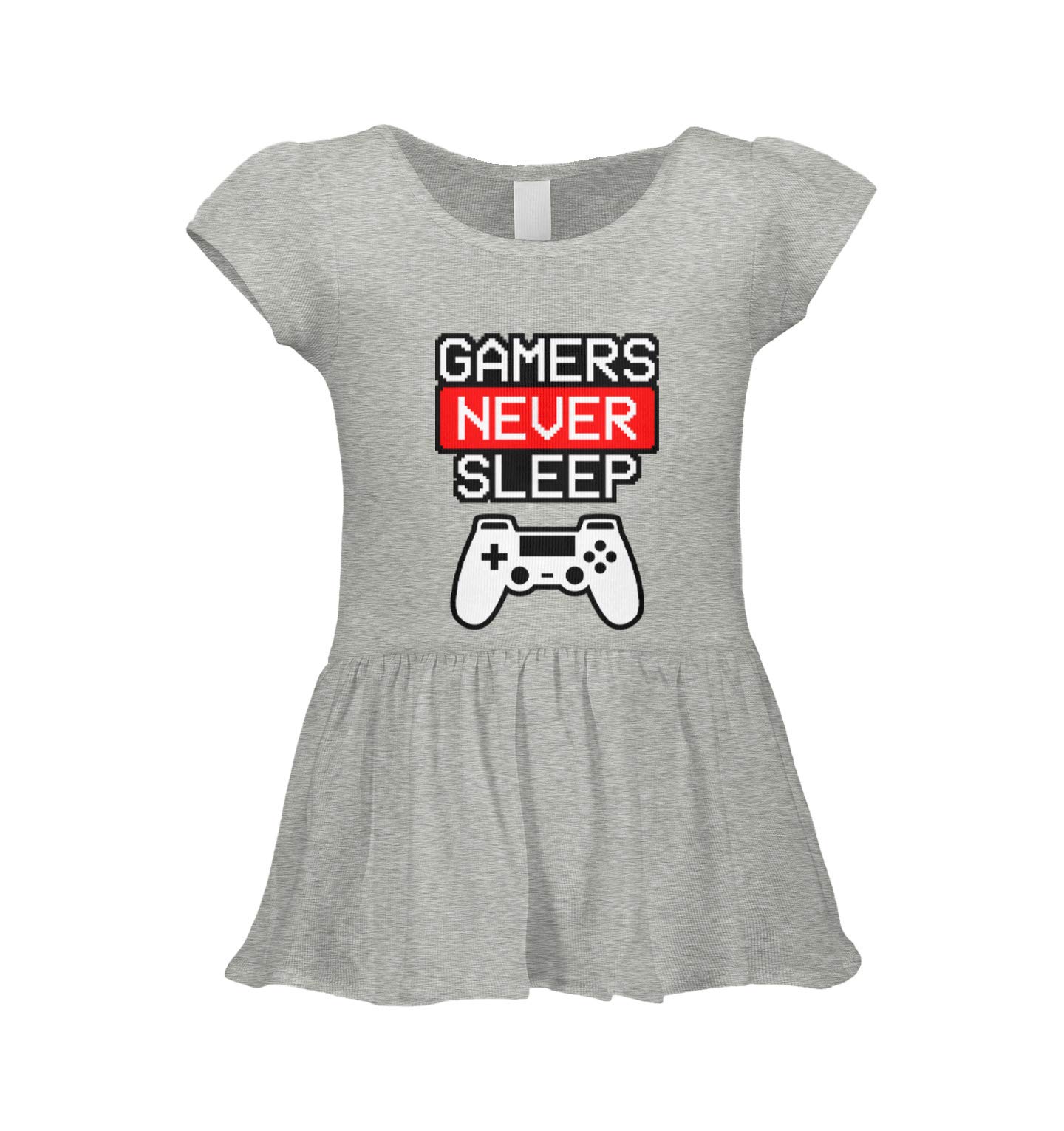 Haase Unlimited Gamers Never Sleep - 24/7 Gaming Infant & Toddler Baby Rib Dress - Perfect for Gamer Parents, Cosplay & Gaming-Themed Events