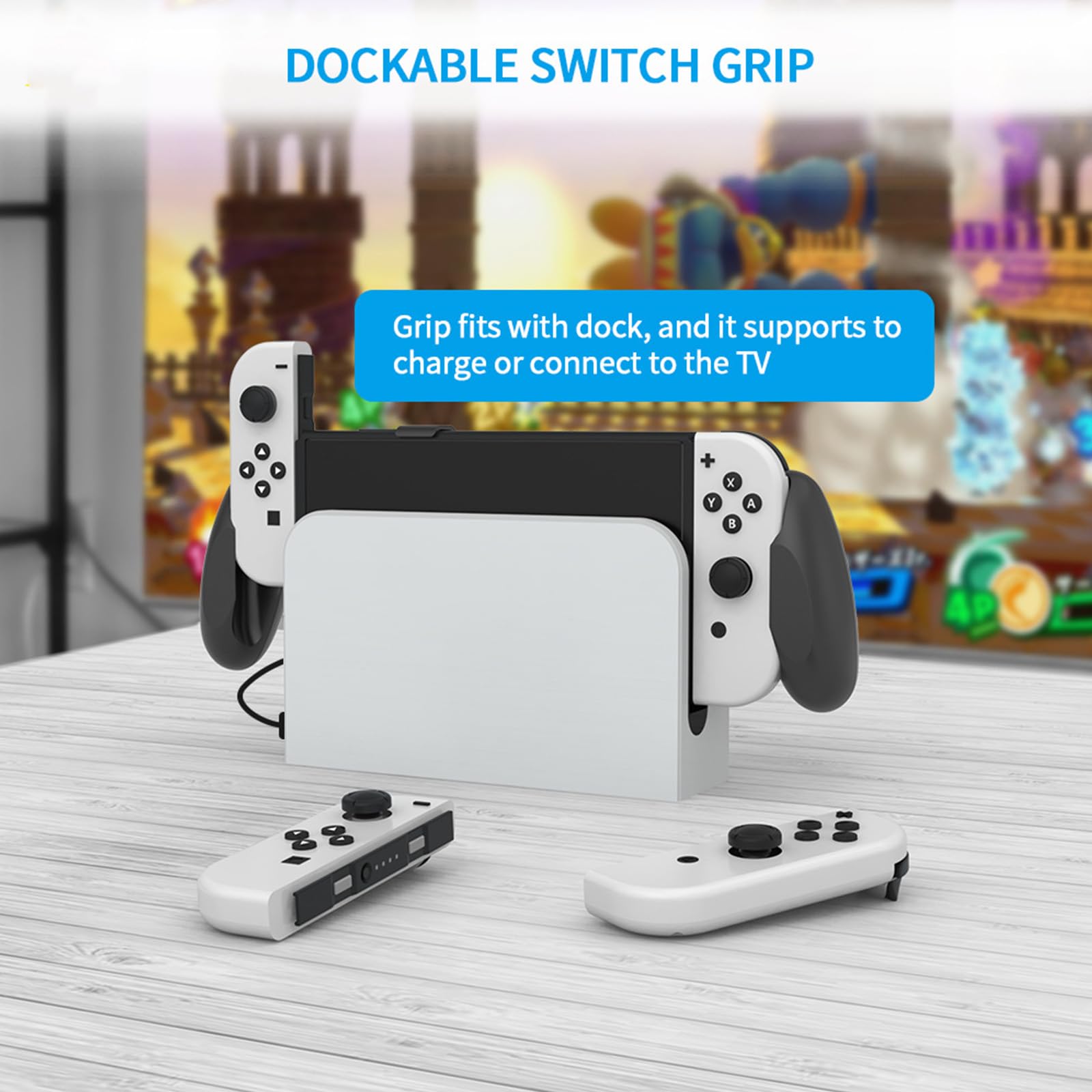 JDDWIN Ergonomic Hand Grip for Nintendo Switch OLED & Dockable Switch - Comfortable Gaming Controller with Specially Designed Handle for Extended Play Sessions - Perfect for Travel, Home Gaming & Multiplayer Sessions (Black)
