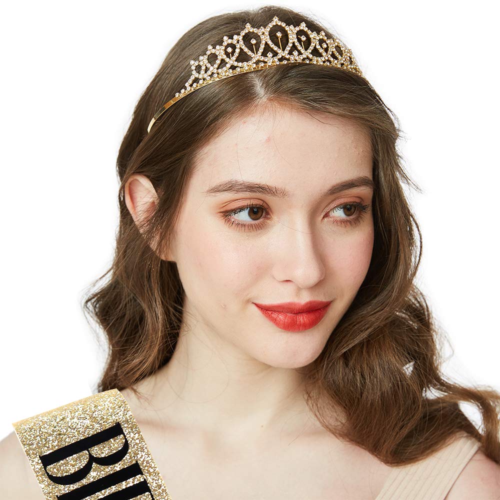 Birthday Girl Sash & Rhinestone Tiara Set - Gold Glitter Crown for Women's Birthday Party | Perfect for Bachelorette, Bridal Shower & Birthday Celebrations