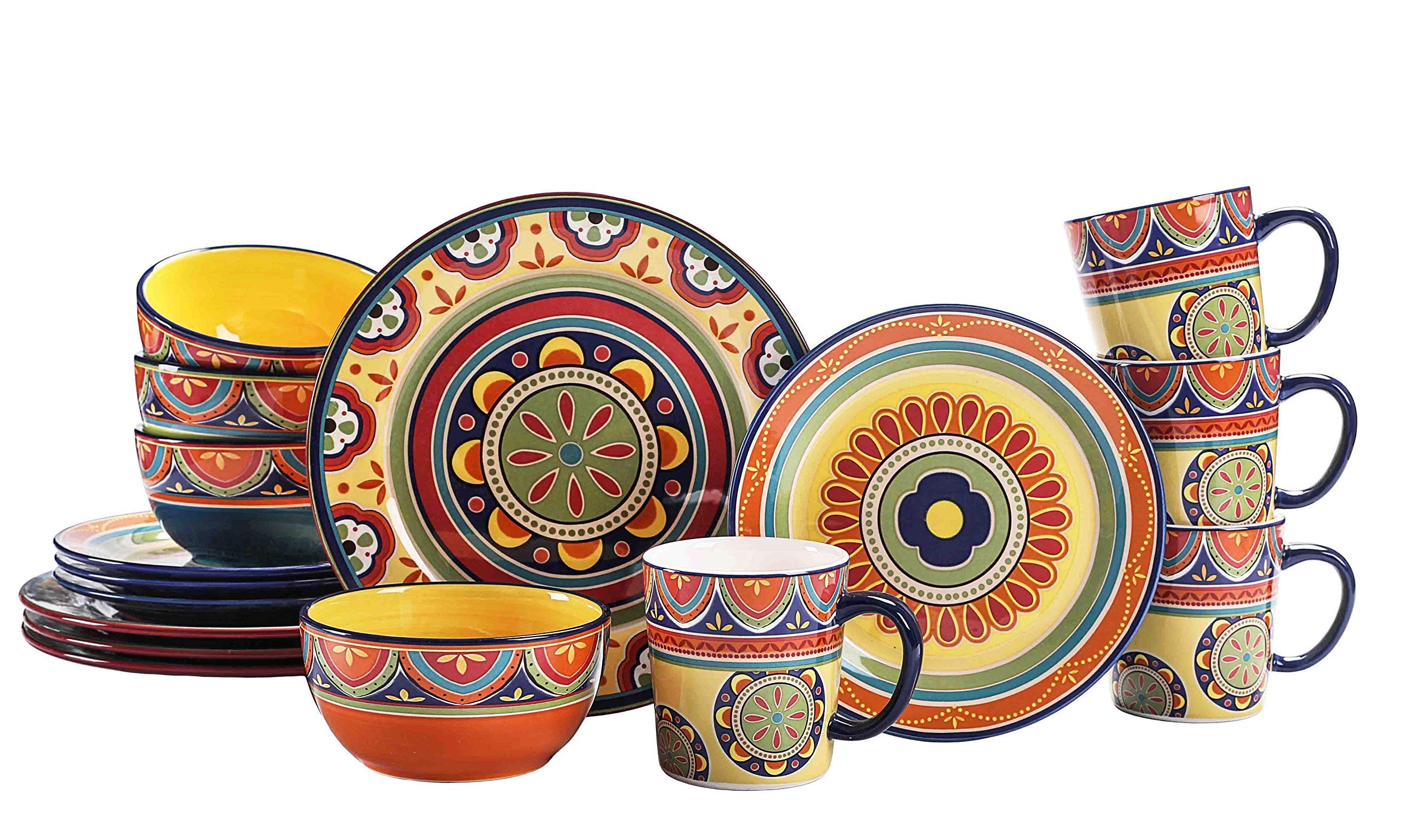 Bico Tunisian Ceramic 16-Piece Dinnerware Set for 4 - Includes 11