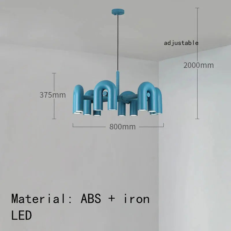 Art Deco Style U-Shaped Chandelier - Black, Orange, Blue, or Grey - Modern Lighting Fixture for Dining Room, Living Room, or Bedroom