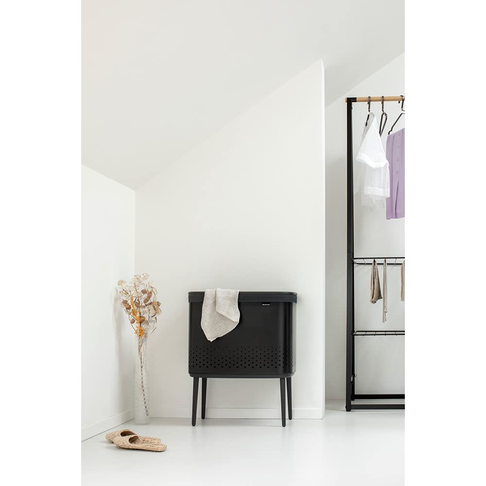 Brabantia Bo Laundry Hamper 16 Gallon - Removable Ventilated Laundry Basket with Flat Back, Stylish Matt Black Dirty Clothes Bin | Rust-Resistant Bathroom Hamper for Bedroom, Laundry Room & Dorm Organization