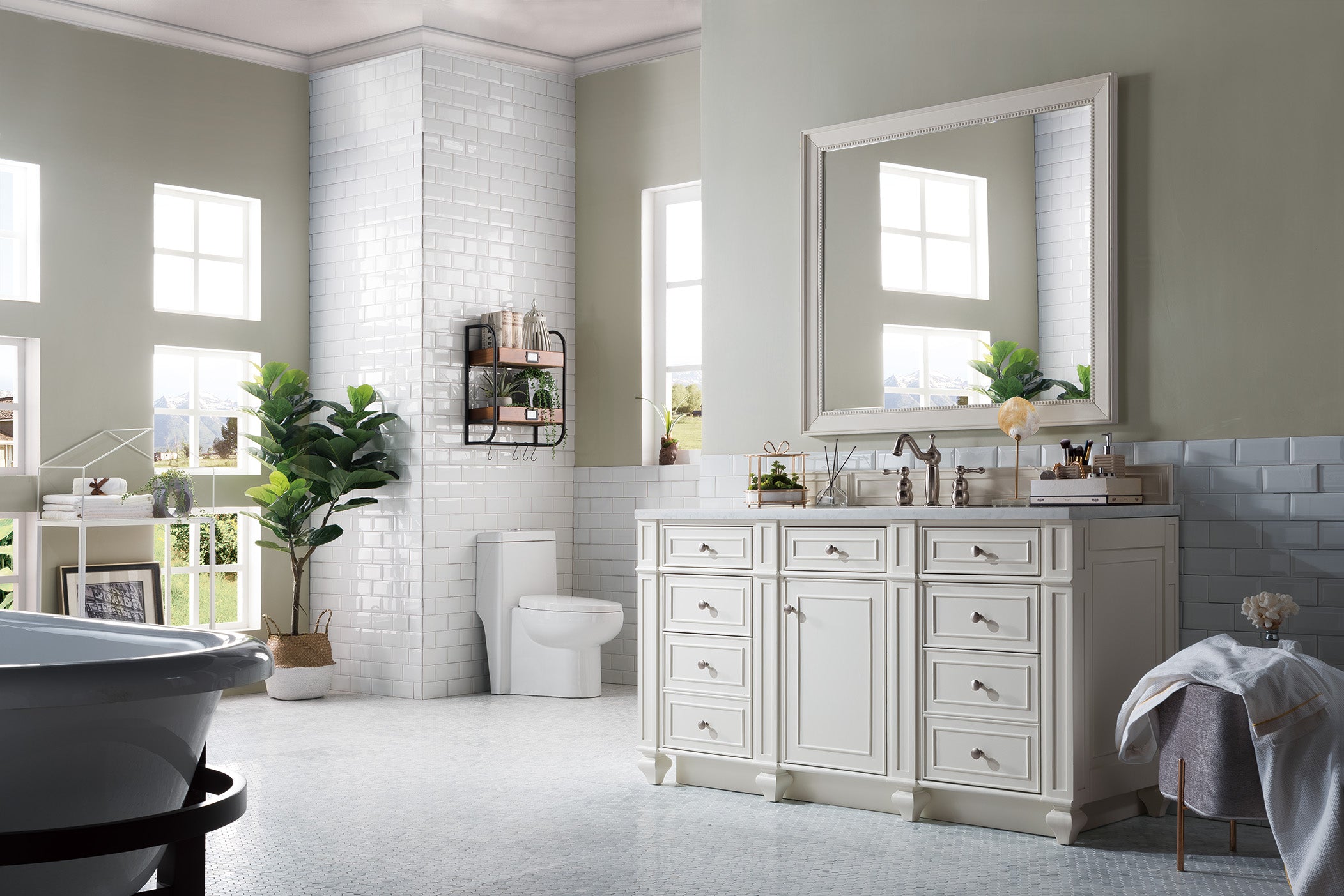 Bristol 60 Inch Single Bathroom Vanity with 3CM Arctic Fall Solid Surface Top in Bright White - Perfect for Modern and Contemporary Bathroom Designs