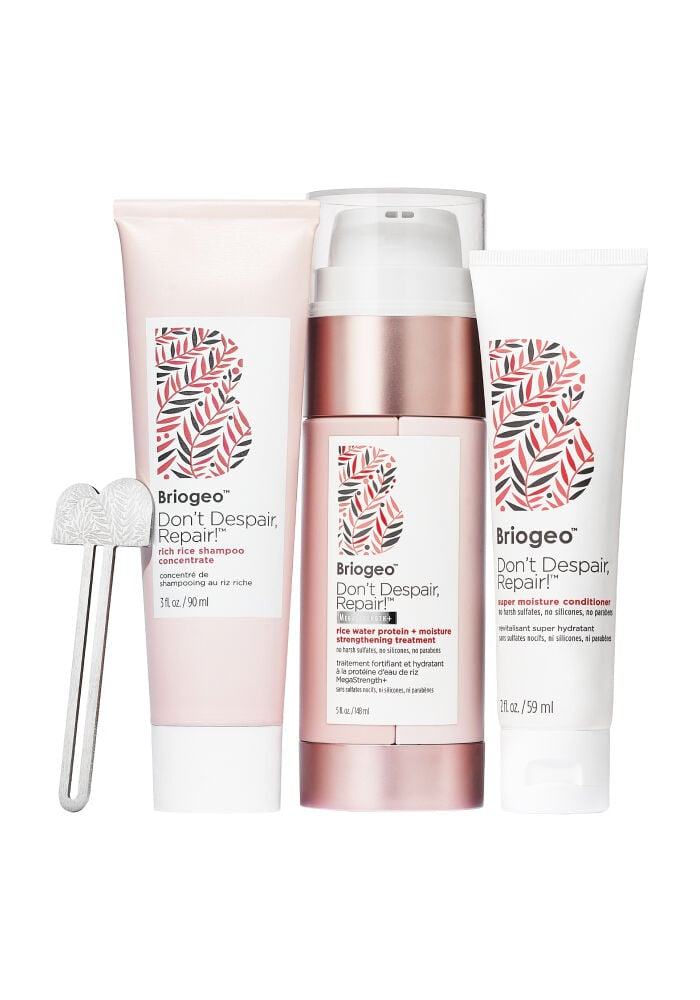 Briogeo Rice Repair Power Holiday Hair Care Set - Deep Conditioning Treatment for Damaged Hair - Perfect for Holiday Gifting & Travel Essentials