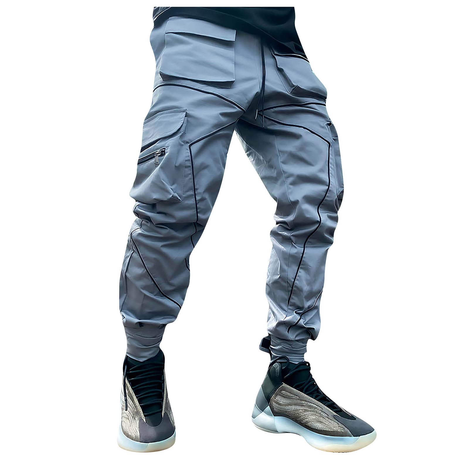 Men's Reflective Black Jogger Cargo Pants - Streetwear Hip Hop Sweatpants with Y2K Punk Rock Style | Perfect for Night Running, Urban Fashion & Casual Wear