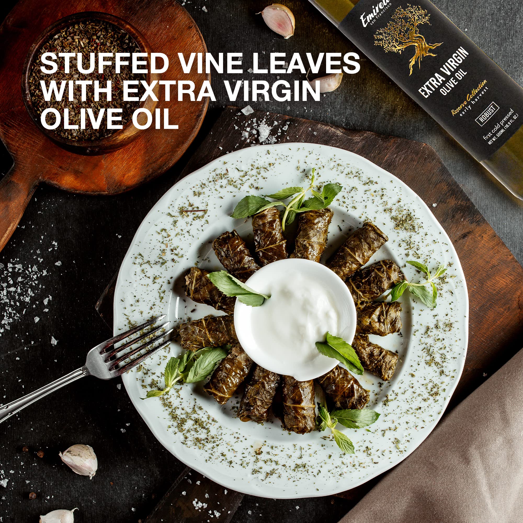 Emirelli Dolmas Stuffed Grape Leaves with Rice & Mediterranean Herbs in Extra Virgin Olive Oil – Ready-to-Eat Vegan Dolmades (14oz, Pack of 6) | Authentic Turkish Recipe | Perfect for Picnics, Parties & Mediterranean Diet Meals