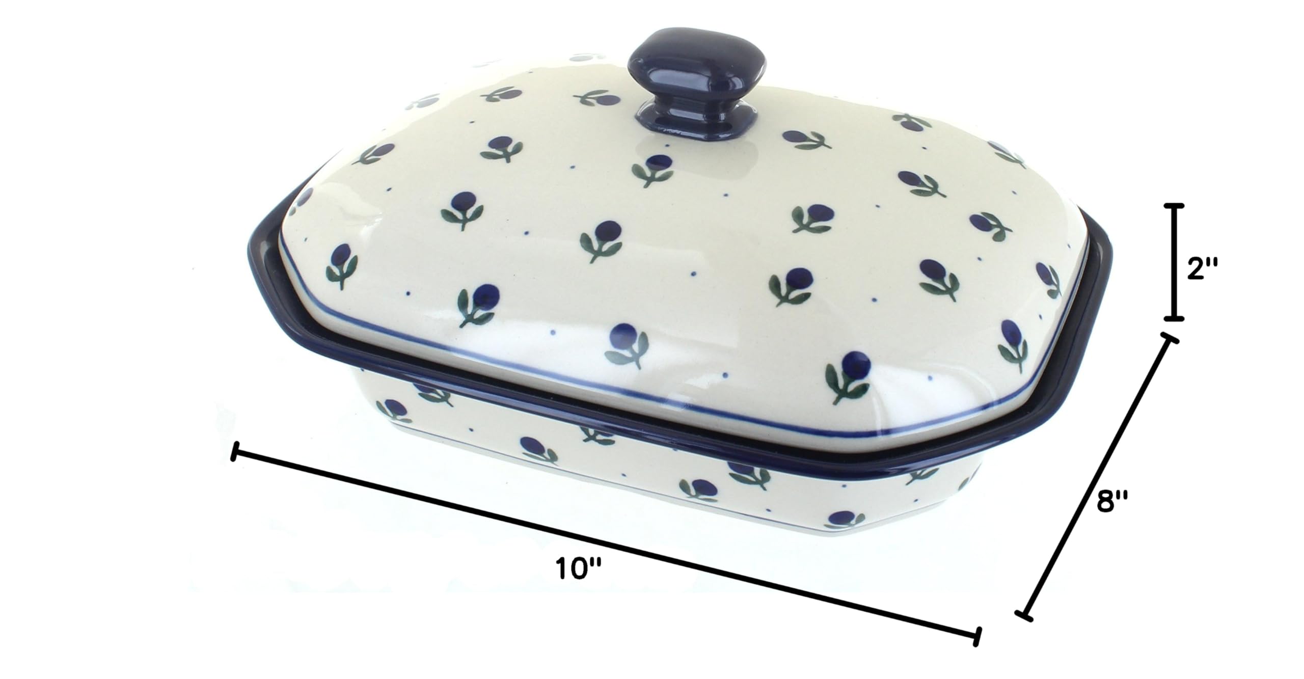 Blue Rose Polish Pottery Blueberry Medium Covered Baker - Handmade Ceramic Baking Dish for Casseroles, Pies & Desserts - Perfect for Oven, Microwave & Dishwasher Safe