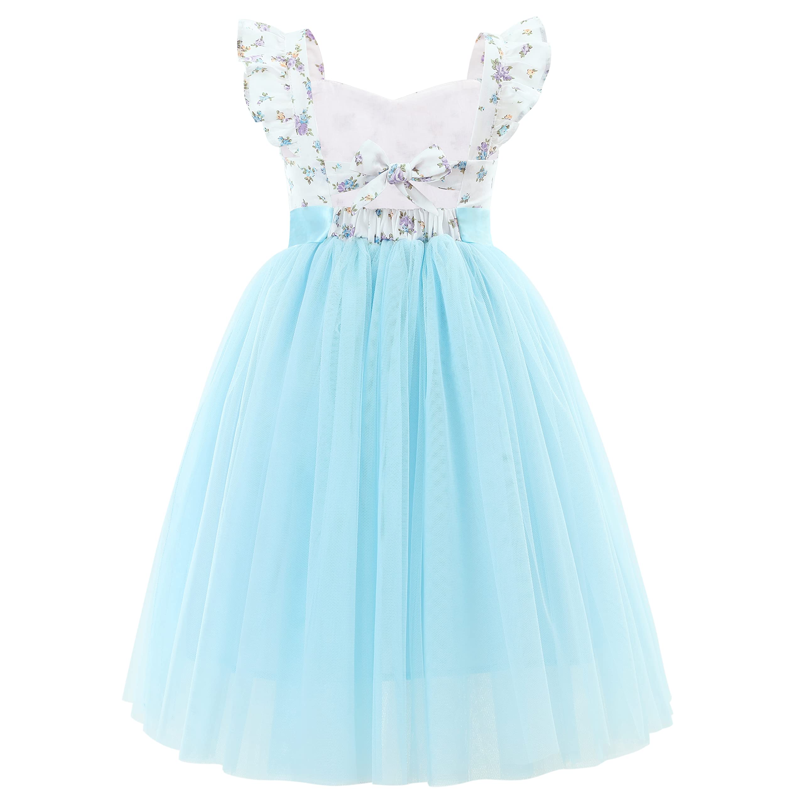Flofallzique Girls Tulle Dress for Summer - Floral Lace Tea Party Dress for Toddlers | Wedding, Birthday, Easter & Casual Occasions | Perfect for Garden Parties, Photo Shoots & Special Events