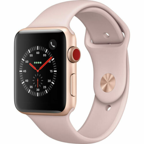 Apple Watch Series 3 (GPS + Cellular) 42mm Gold Aluminum Case with Pink Sport Band - Smartwatch for Fitness Tracking, Calls & Notifications - Perfect for Running, Swimming & Daily Wear