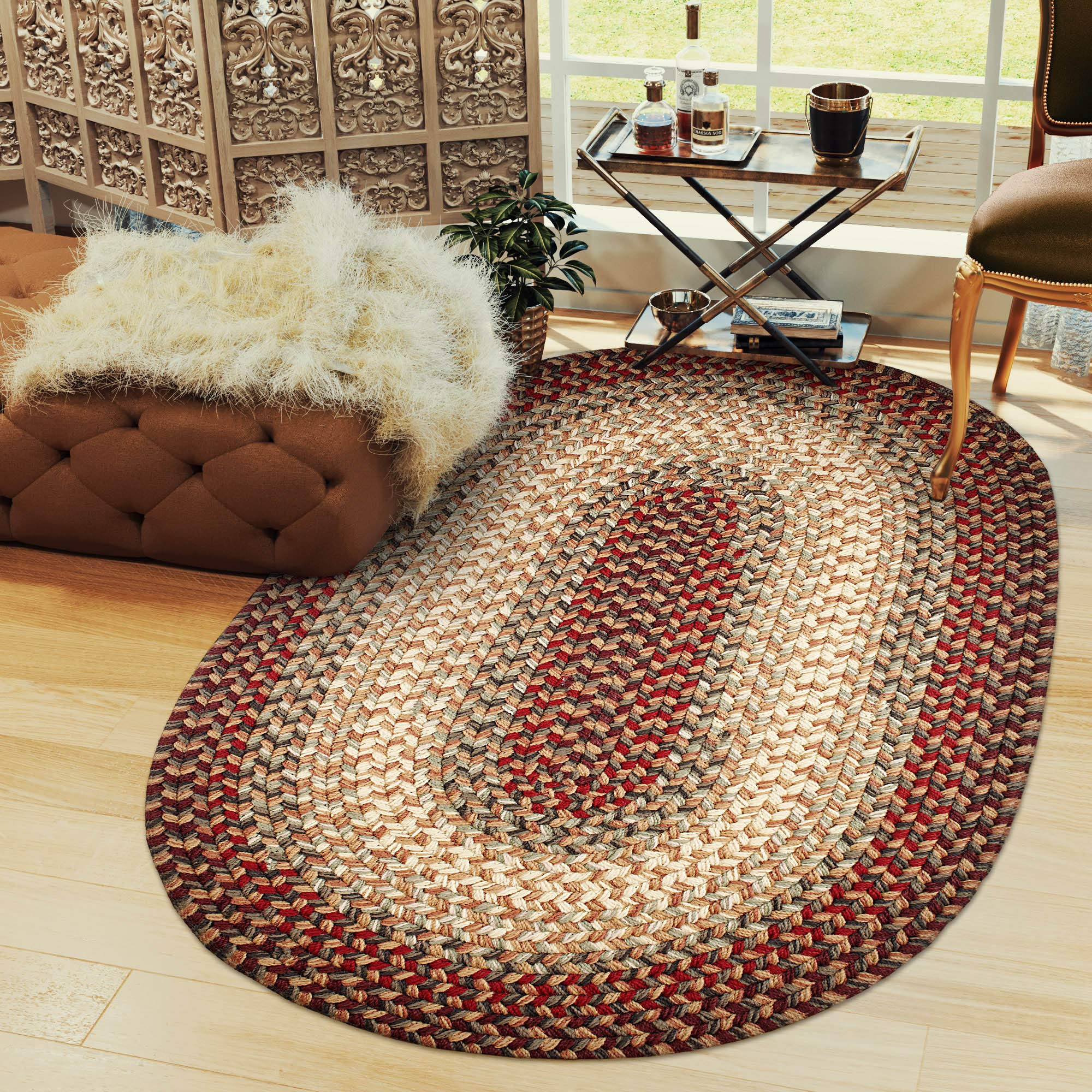 Super Soft Braided Oval Area Rug 2x4 Feet - Red & Gray Primitive Decor Indoor/Outdoor Woven Runner - Perfect for Hallways, Living Rooms, and Patios