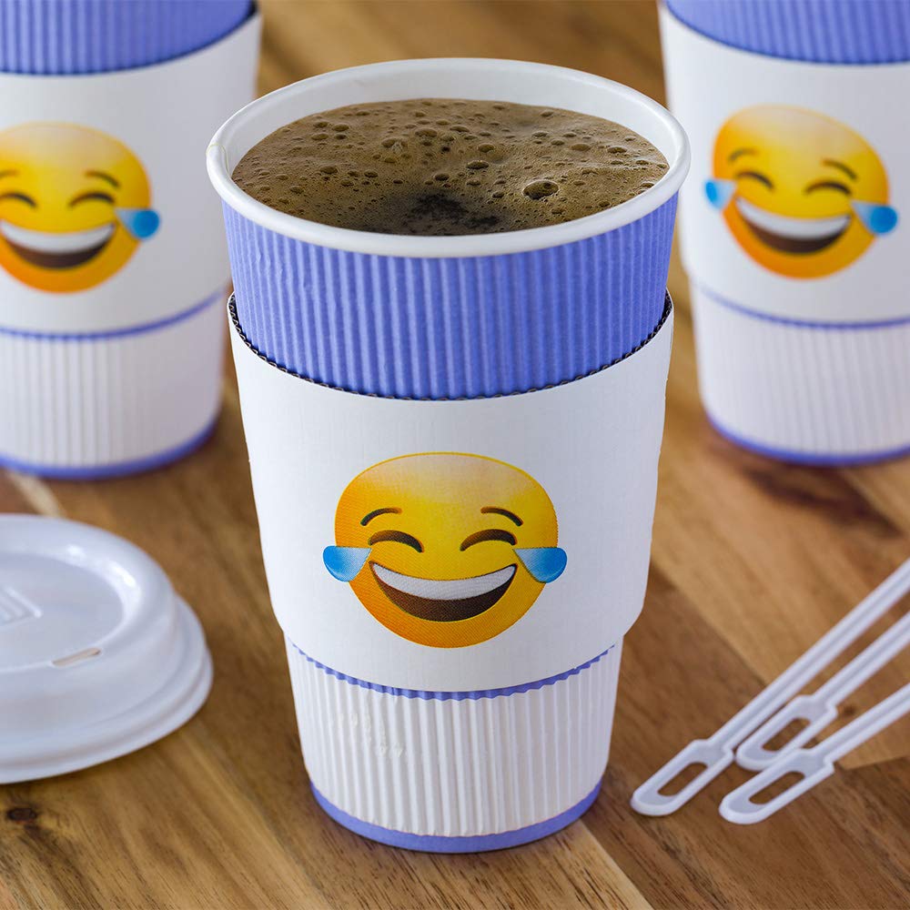 Restpresso 5.1 x 2.8 Inch Disposable Coffee Cup Sleeves - 1000 Pack Corrugated Heat-Tolerant White Paper Sleeves with Crying-Laughing Emoji Design | Perfect for Coffee Shops, Cafes, and Takeout Services to Protect Hands from Hot Beverages