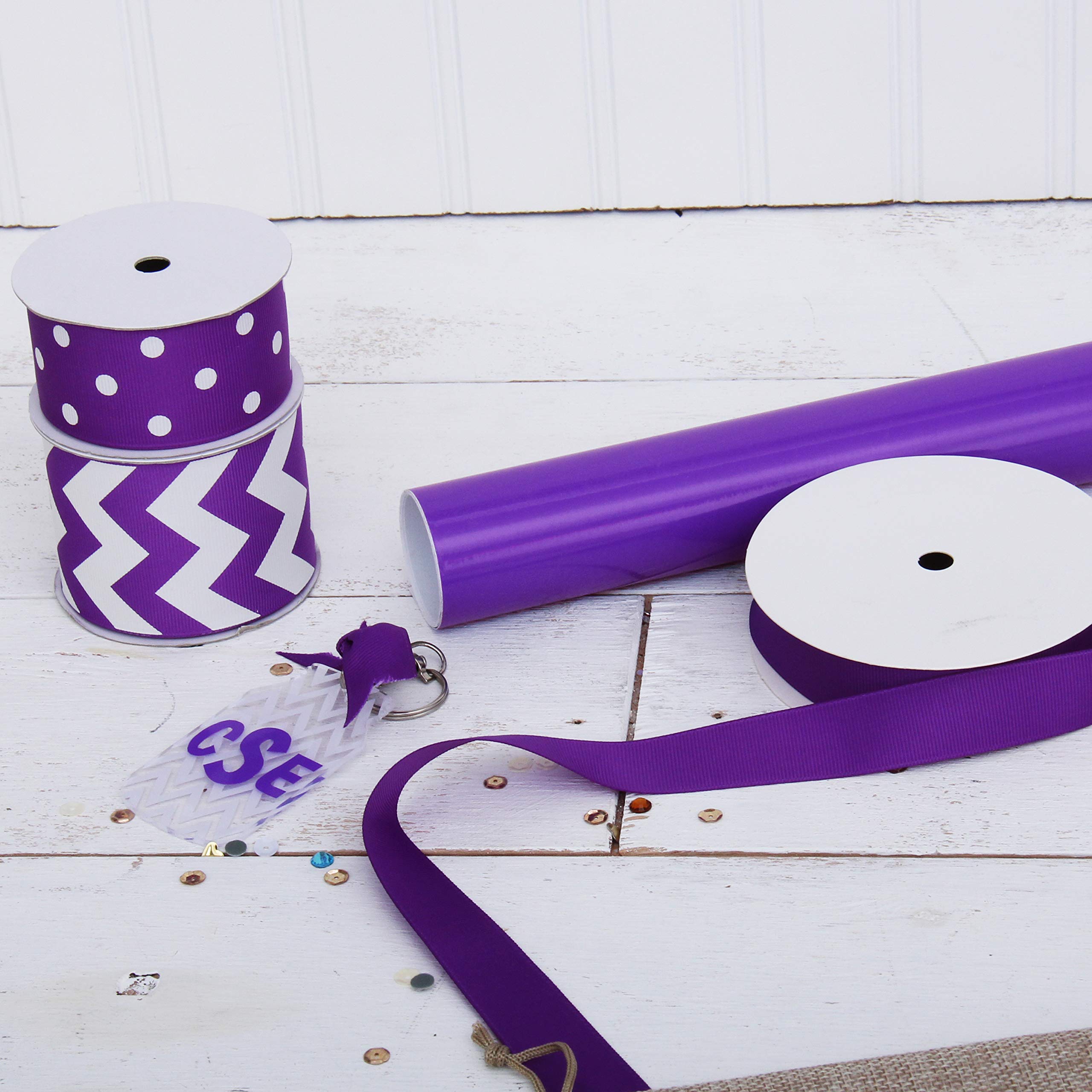 Threadart 1.5 Inch Grosgrain Dots Ribbon - 5 Yards Purple with White Dot Pattern - Perfect for DIY Bows, Gift Wrapping, Hair Accessories, Scrapbooking & Home Decor