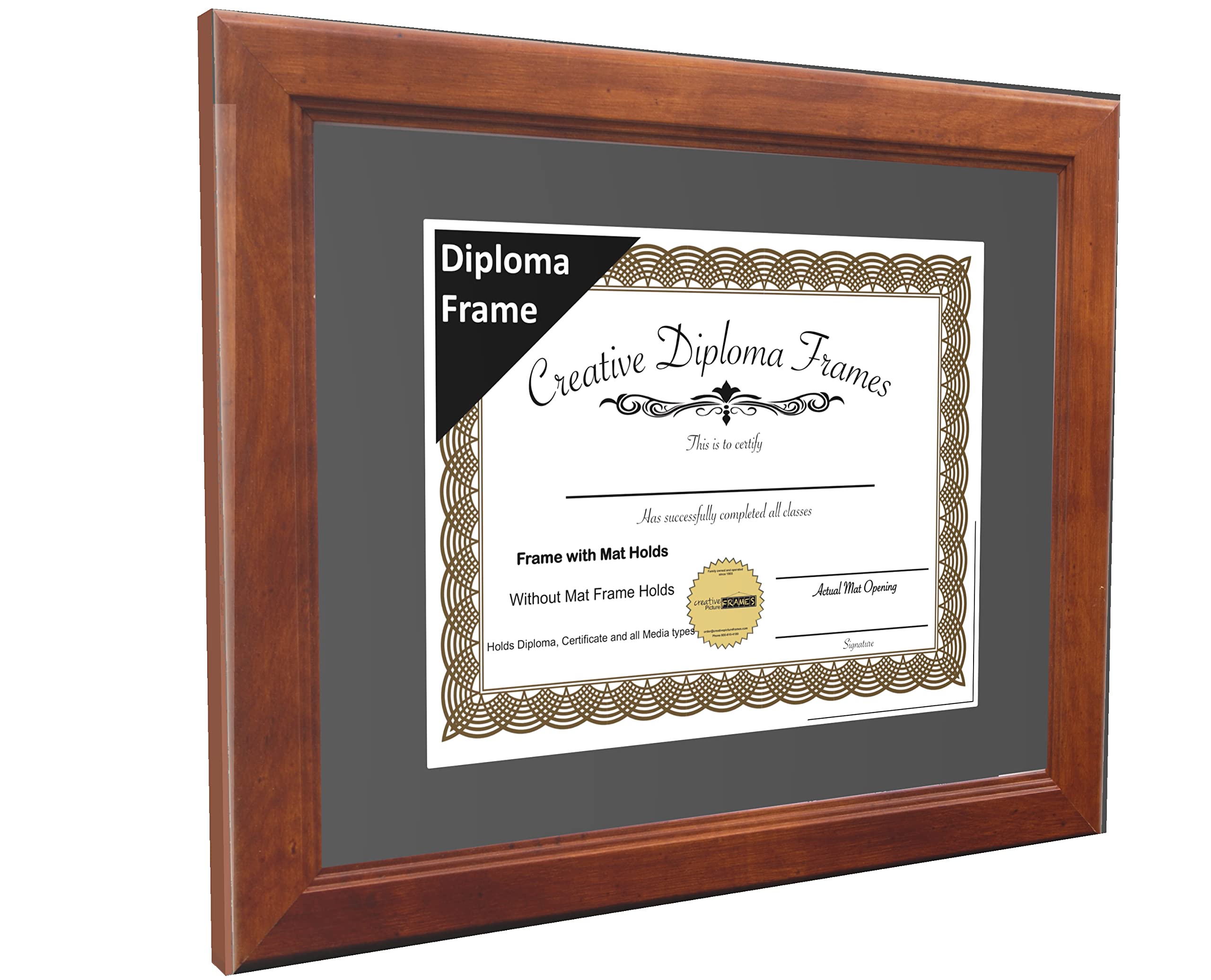 7x9 Walnut Finish Diploma Picture Frame with Black Mat, Glass, Easel & Wall Hangers - Holds 10x12 Photos | Perfect for Graduation, Office Decor & Home Display