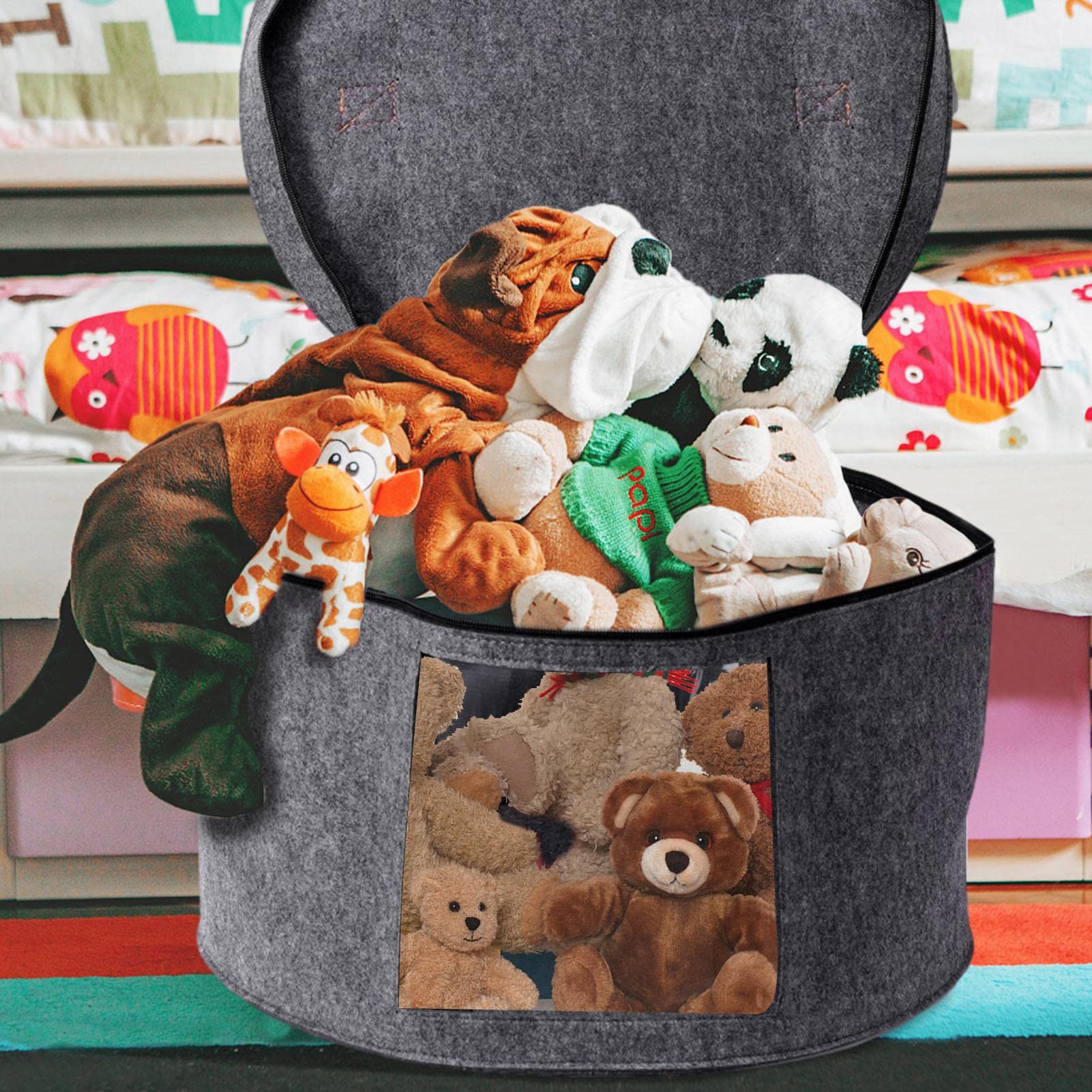 Clear Plastic Hat Storage Box with Lid - Organizer for Hats, Stuffed Animals, Blankets & Clothes | Transparent Window Design for Easy Viewing | Perfect for Closet, Nursery & Travel Storage