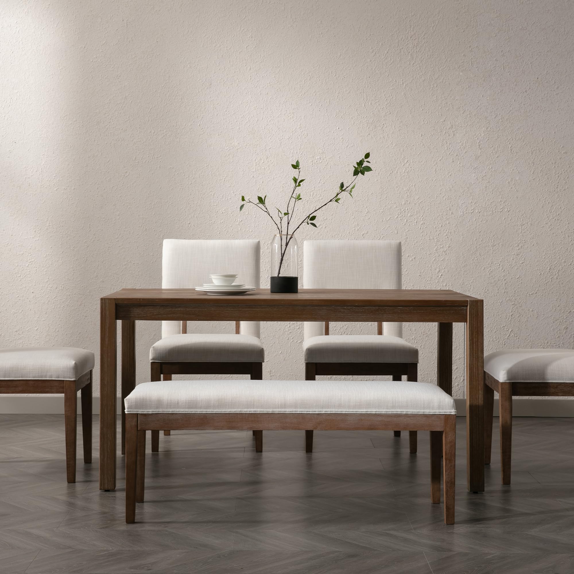 Farmhouse Entryway Bench with Wood Legs - Upholstered Shoe Storage Bench for Hallway, Porch, Bedroom, Dining Room - Linen Fabric, Beige - Perfect for Small Spaces, Mudroom Organization & Cozy Home Decor