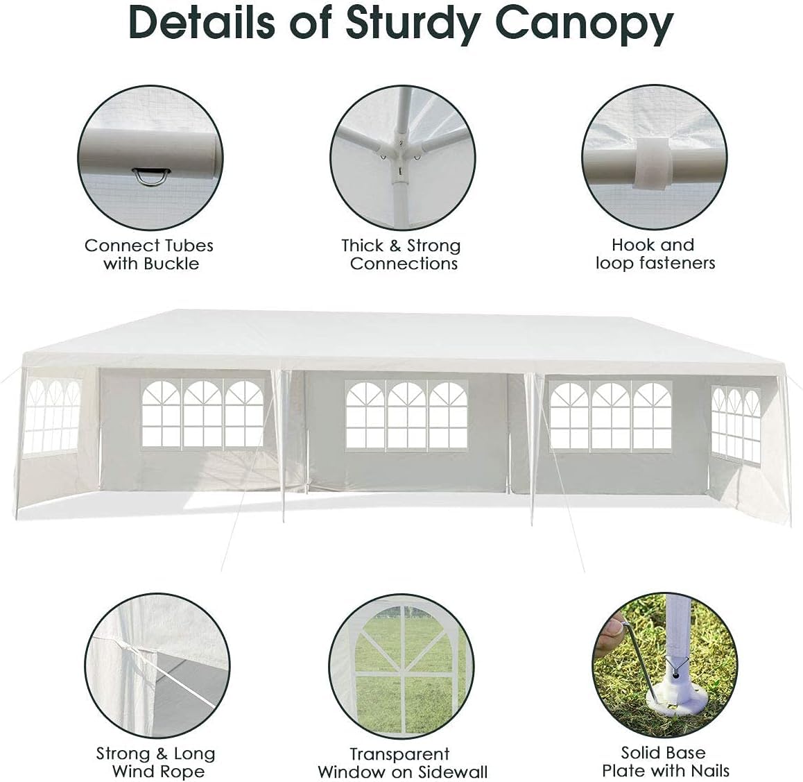 Tangkula 10x30 Ft Heavy Duty Canopy Tent with 5 Removable Sidewalls - Waterproof Outdoor Party Tent with Wind Ropes & Ground Stakes - Perfect for Weddings, Backyard Events, Camping and Outdoor Gatherings