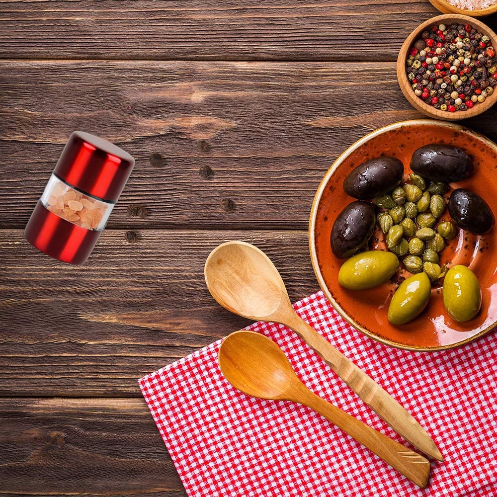 Premium Sea Salt and Pepper Grinder Set - Brushed Stainless Steel Spice Mill with Ceramic Core, Portable 2-Pack for Kitchen, Dining & Travel (Red) - Perfect for Home Cooking, Restaurants & Outdoor Picnics