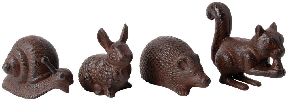 Esschert Design Large Cast Iron Animal Statues - Set of 4 Rustic Home & Garden Decor for Outdoor Patio, Lawn, or Indoor Shelf Display