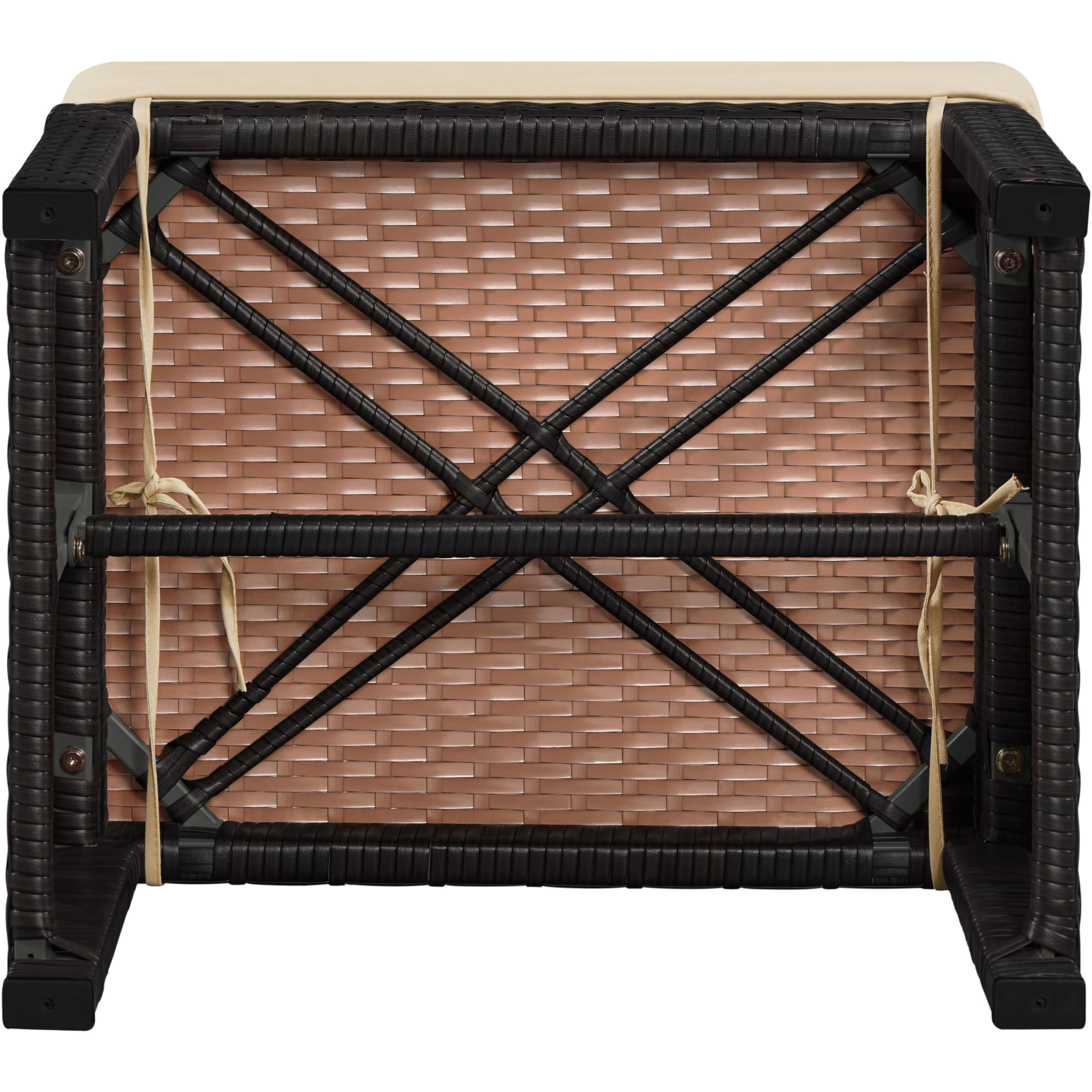 Yaheetech 2-Piece Wicker Ottoman Set with Removable Cushions - PE Rattan Footrest & Side Table for Outdoor Patio, Backyard, Garden - Brown/Khaki Multipurpose Seating Furniture | Perfect for Relaxing, Entertaining & Extra Seating
