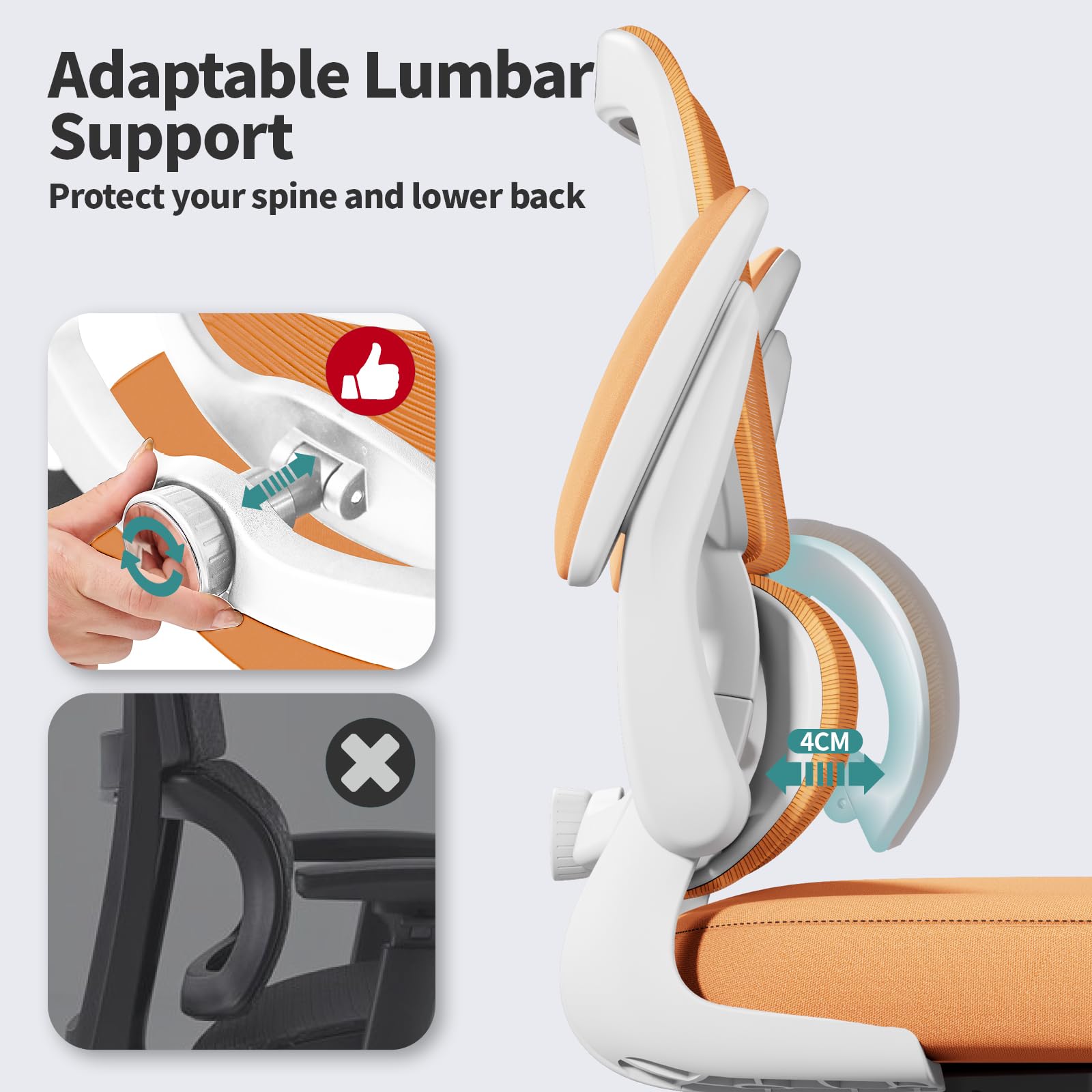 Ergonomic Office Chair with Adjustable Lumbar Support - Mesh Computer Desk Chair for Home & Executive Office - Comfortable Task Chair for Long Hours (Orange) - Perfect for Remote Work, Gaming & Study Sessions