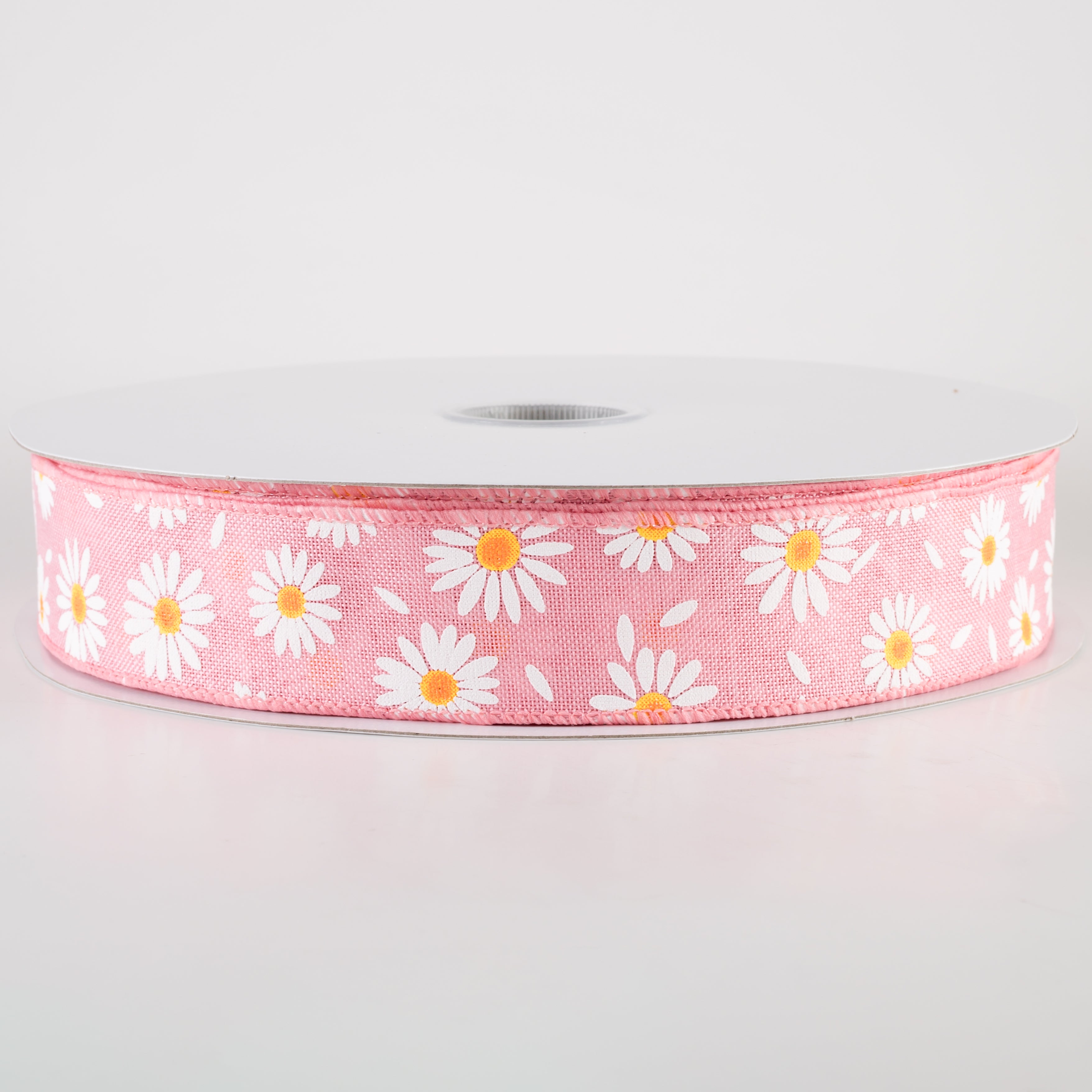 1.5 Inch Pink Linen Daisies & Petals Ribbon - 50 Yards Floral Craft Ribbon for Gift Wrapping, Wedding Decorations, DIY Scrapbooking and Hair Bows