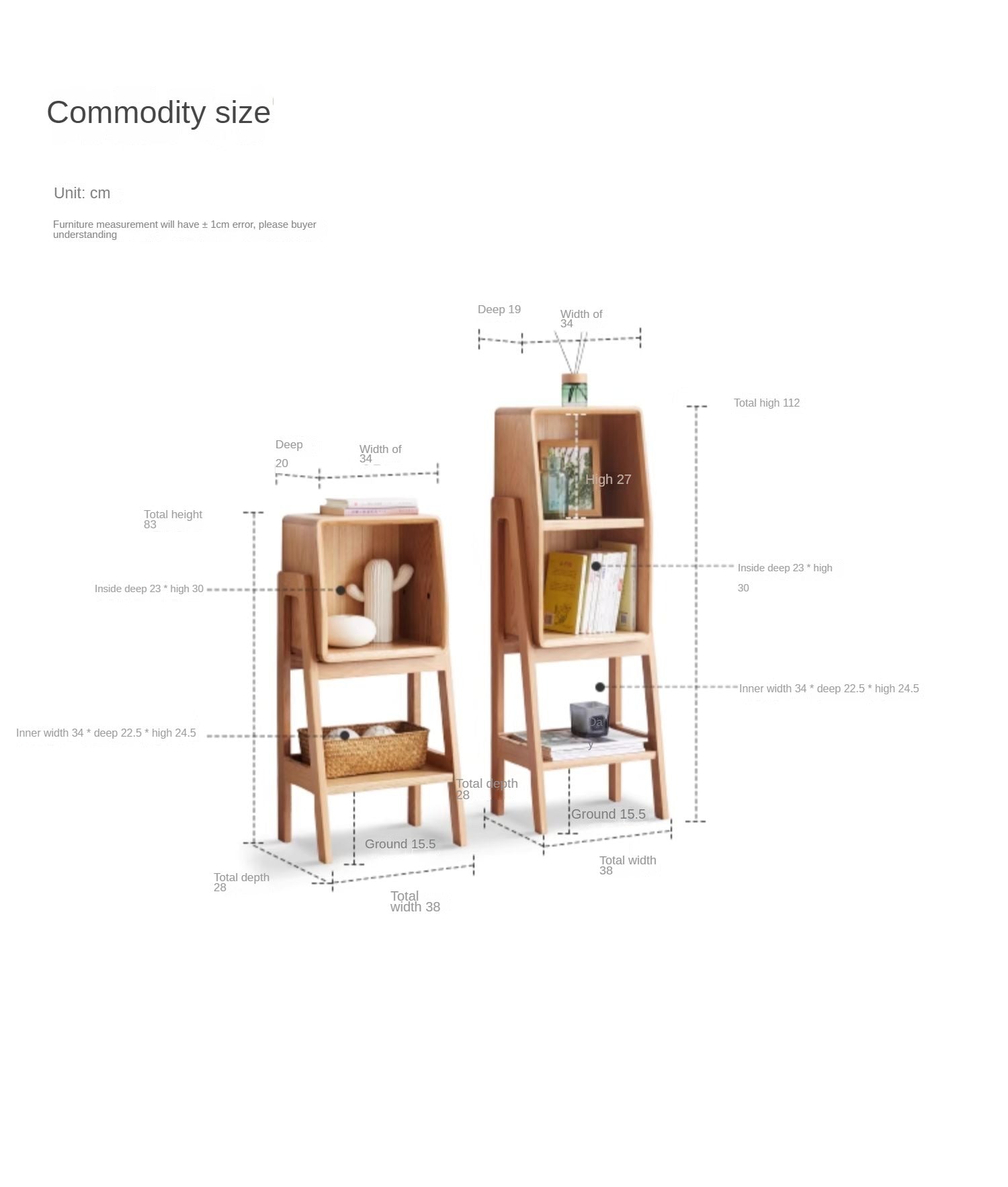 Solid Oak Wood Side Cabinet with Storage - Modern Living Room & Bedroom Furniture for Home Organization & Decor
